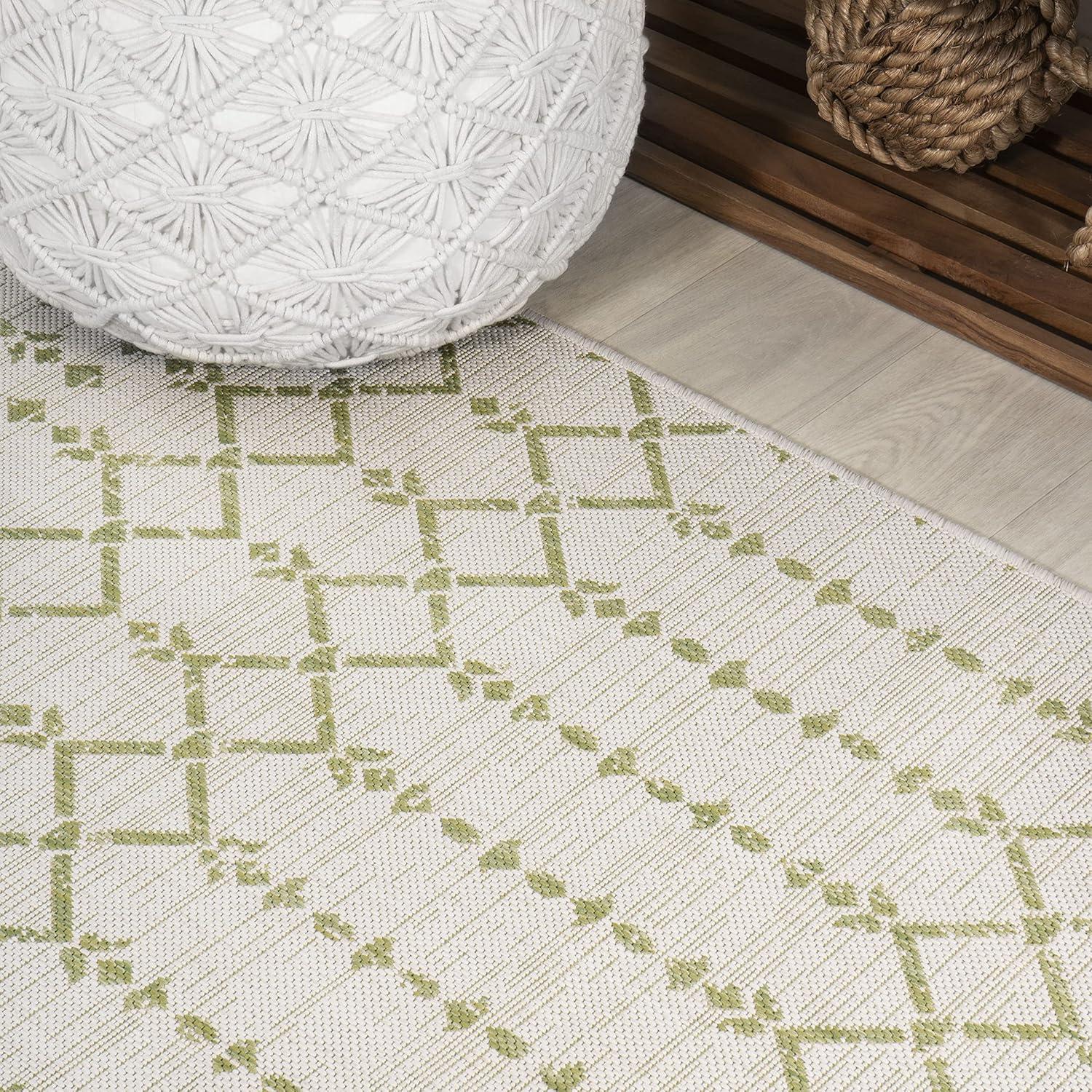 image:imageJONATHAN Y Moroccan Geometric Indoor Outdoor Square Area Rug 5X5 NavyBeige Ourika Textured Weave for Backyard Patio Porch EasyCleaning High Traffic PetFriendly NonShedding SMB108K5SQCreamGreen