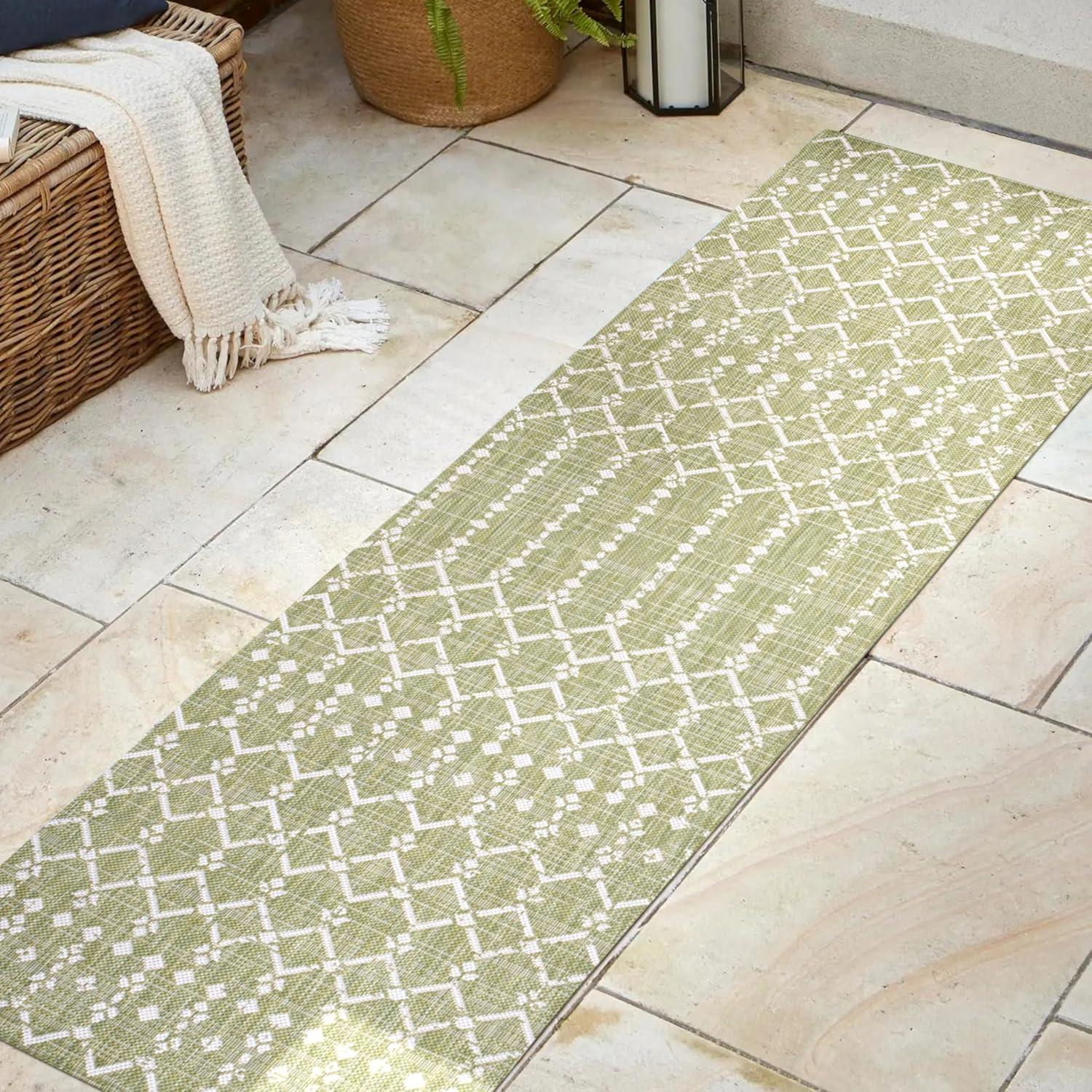 image:imageJONATHAN Y Moroccan Geometric Indoor Outdoor Square Area Rug 5X5 NavyBeige Ourika Textured Weave for Backyard Patio Porch EasyCleaning High Traffic PetFriendly NonShedding SMB108K5SQLight GreenCream