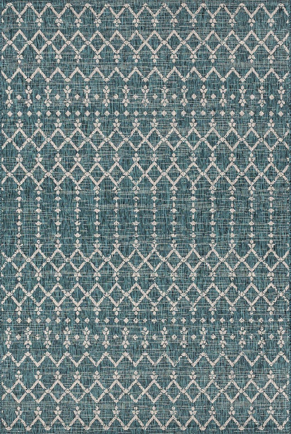 image:imageJONATHAN Y Moroccan Geometric Indoor Outdoor Square Area Rug 5X5 NavyBeige Ourika Textured Weave for Backyard Patio Porch EasyCleaning High Traffic PetFriendly NonShedding SMB108K5SQTealGray