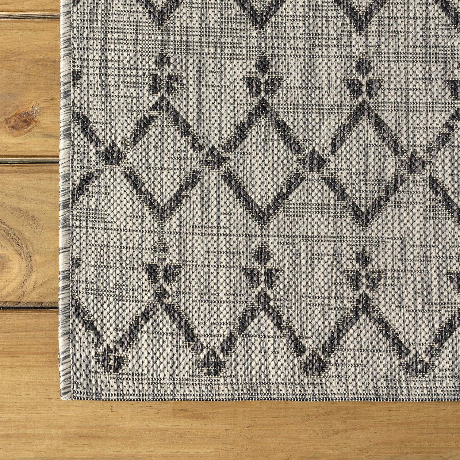 image:imageJONATHAN Y Moroccan Geometric Indoor Outdoor Square Area Rug 5X5 NavyBeige Ourika Textured Weave for Backyard Patio Porch EasyCleaning High Traffic PetFriendly NonShedding SMB108K5SQLight GrayBlack