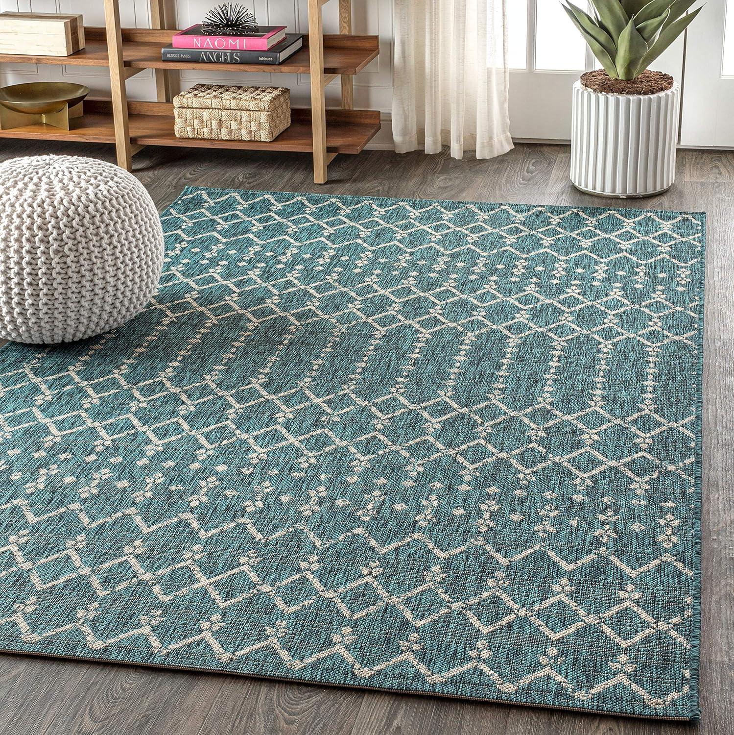 image:imageJONATHAN Y Moroccan Geometric Indoor Outdoor Square Area Rug 5X5 NavyBeige Ourika Textured Weave for Backyard Patio Porch EasyCleaning High Traffic PetFriendly NonShedding SMB108K5SQTealGray