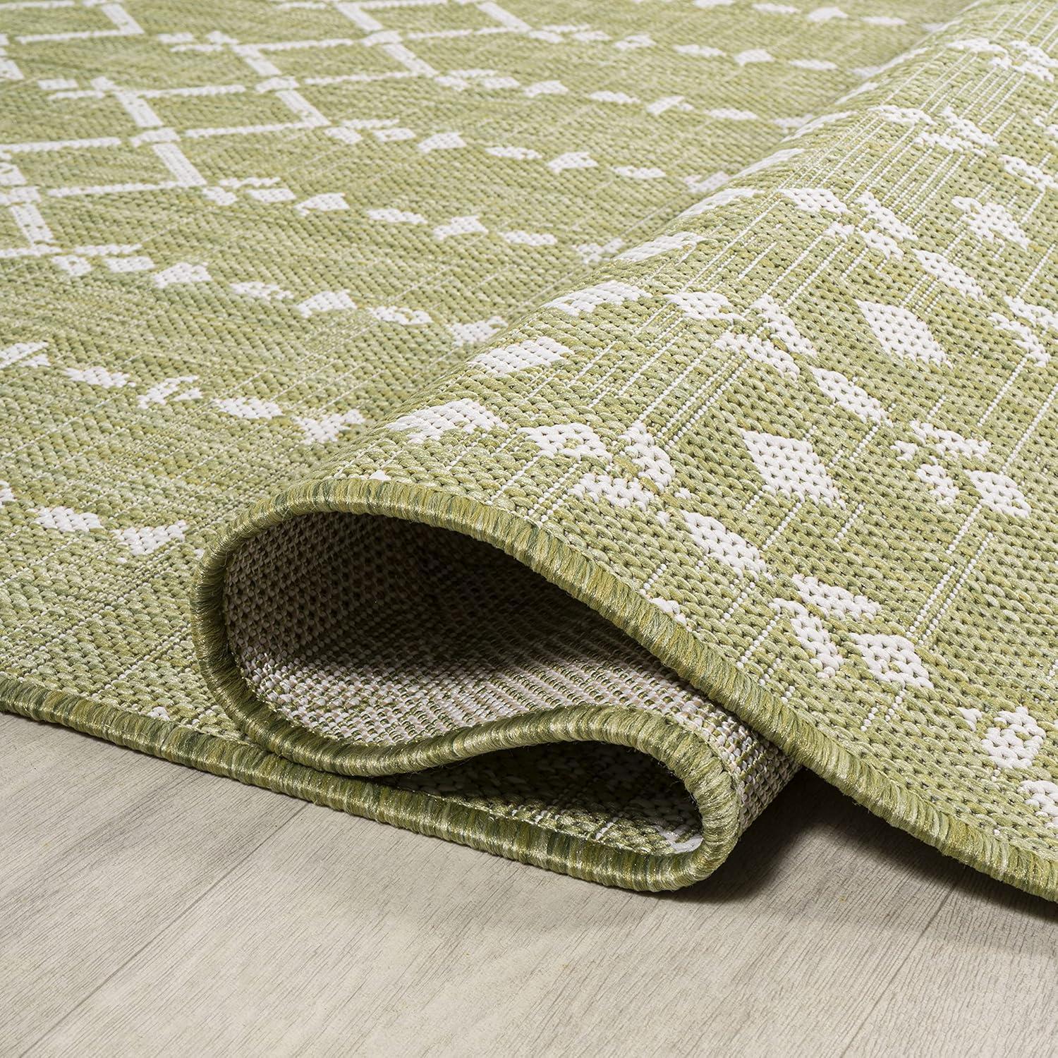 image:imageJONATHAN Y Moroccan Geometric Indoor Outdoor Square Area Rug 5X5 NavyBeige Ourika Textured Weave for Backyard Patio Porch EasyCleaning High Traffic PetFriendly NonShedding SMB108K5SQLight GreenCream