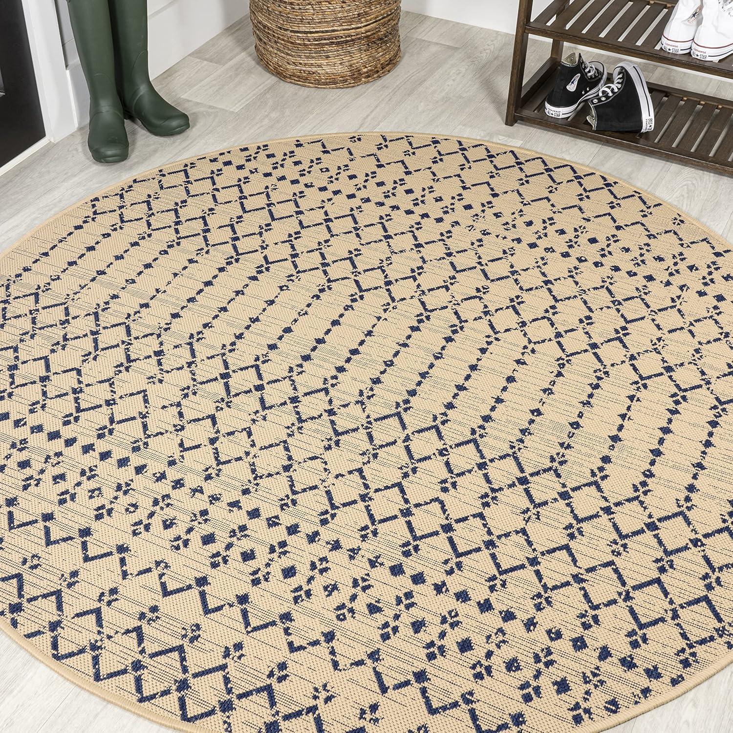 image:imageJONATHAN Y Moroccan Geometric Indoor Outdoor Square Area Rug 5X5 NavyBeige Ourika Textured Weave for Backyard Patio Porch EasyCleaning High Traffic PetFriendly NonShedding SMB108K5SQBeigeNavy