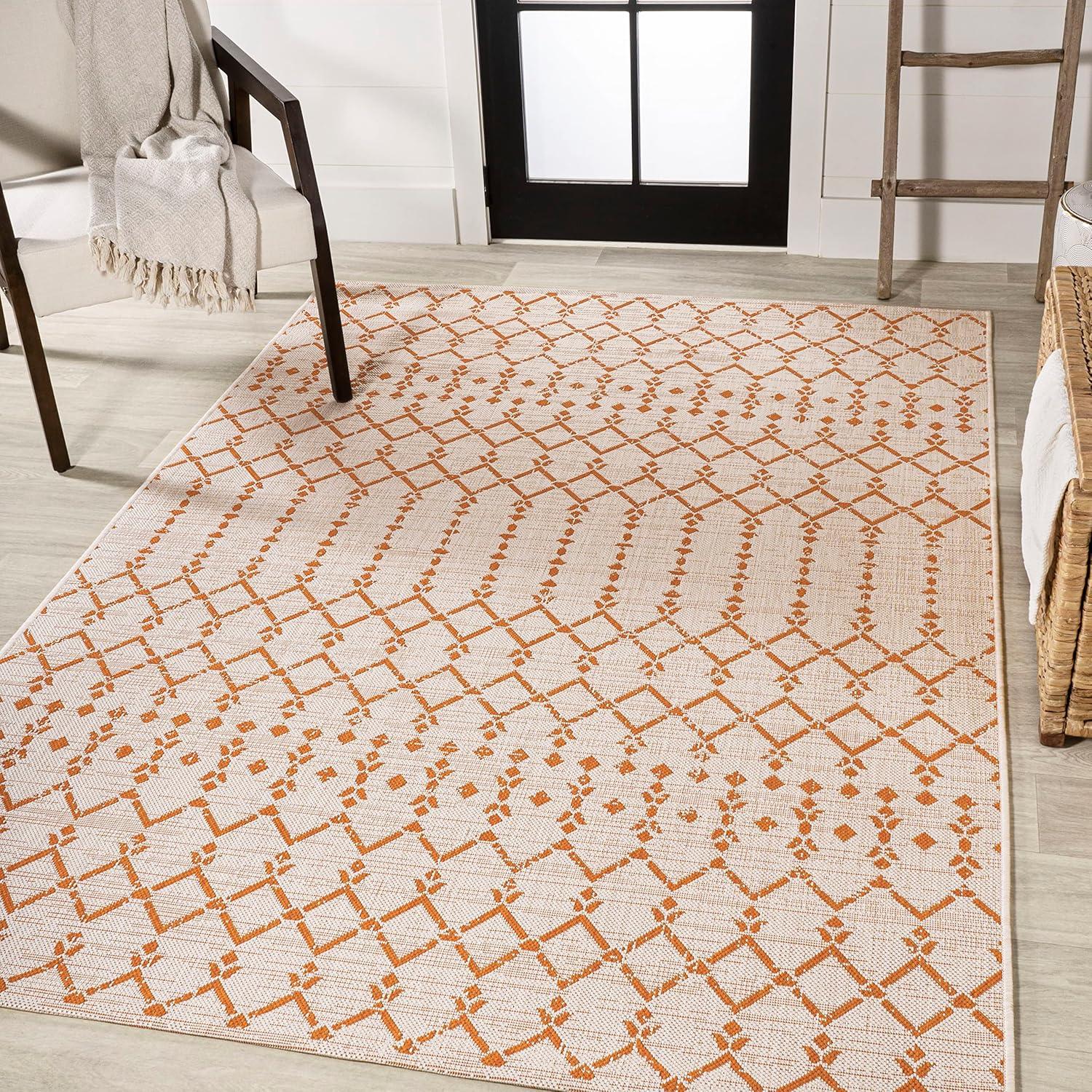 image:imageJONATHAN Y Moroccan Geometric Indoor Outdoor Square Area Rug 5X5 NavyBeige Ourika Textured Weave for Backyard Patio Porch EasyCleaning High Traffic PetFriendly NonShedding SMB108K5SQCreamOrange