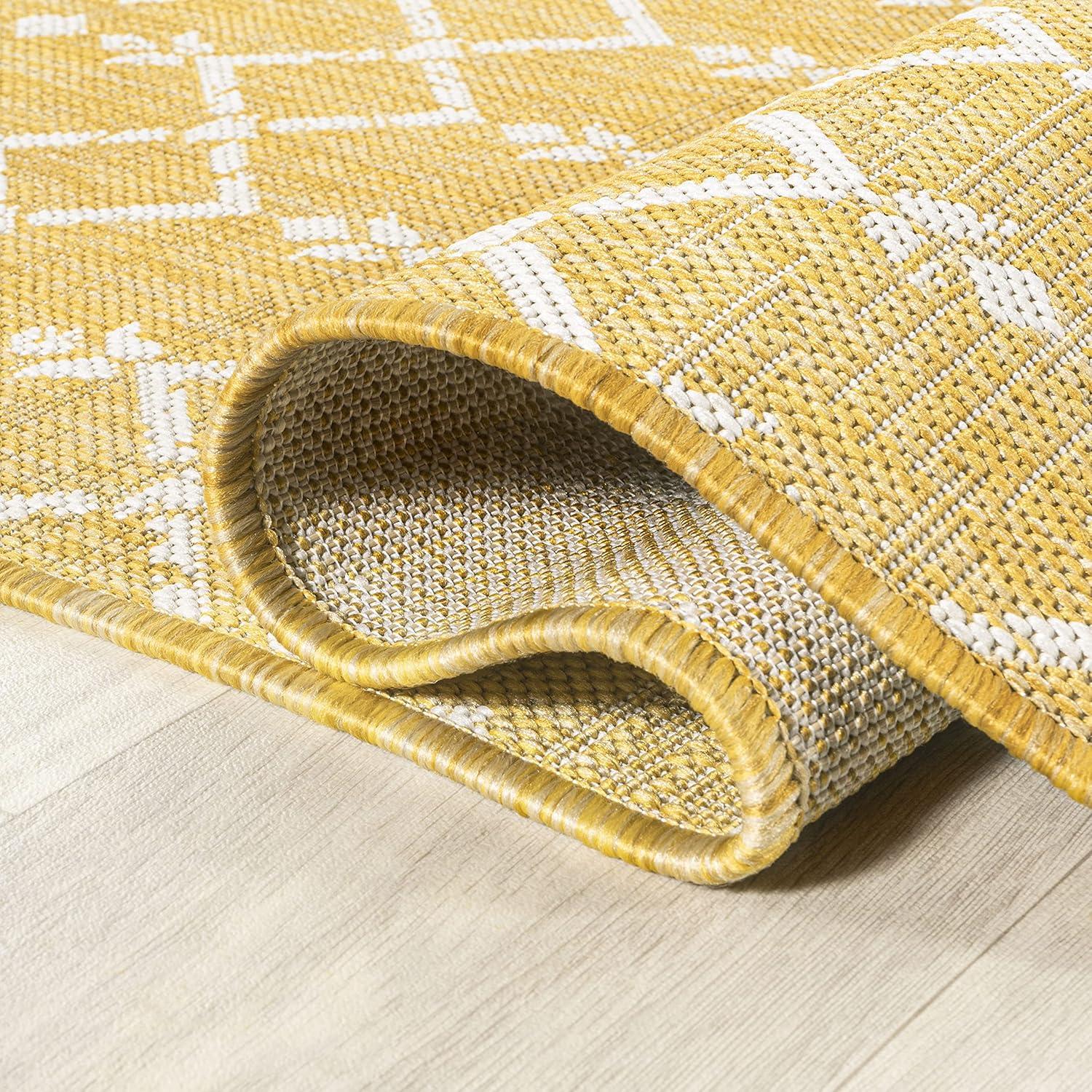image:imageJONATHAN Y Moroccan Geometric Indoor Outdoor Square Area Rug 5X5 NavyBeige Ourika Textured Weave for Backyard Patio Porch EasyCleaning High Traffic PetFriendly NonShedding SMB108K5SQYellowCream