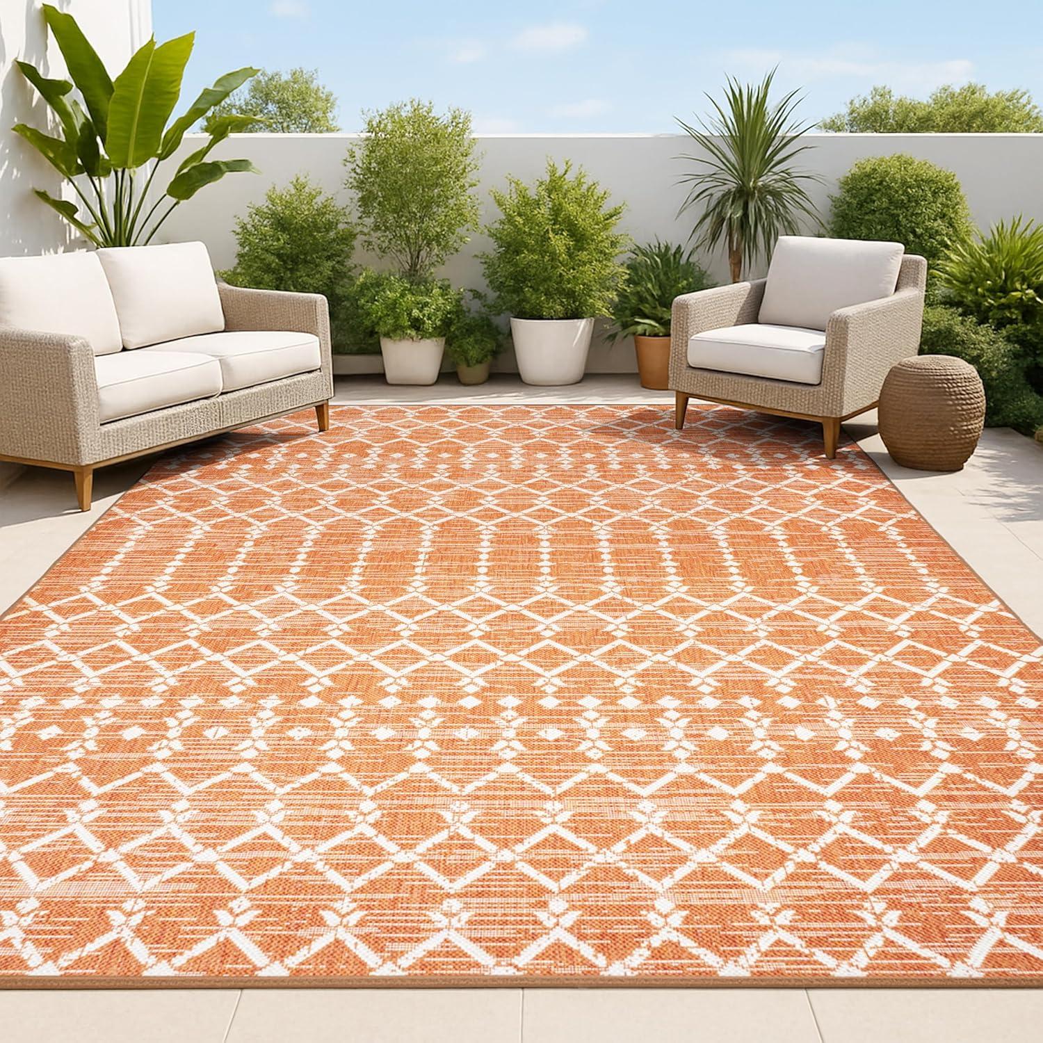 image:imageJONATHAN Y Moroccan Geometric Indoor Outdoor Square Area Rug 5X5 NavyBeige Ourika Textured Weave for Backyard Patio Porch EasyCleaning High Traffic PetFriendly NonShedding SMB108K5SQOrangeCream