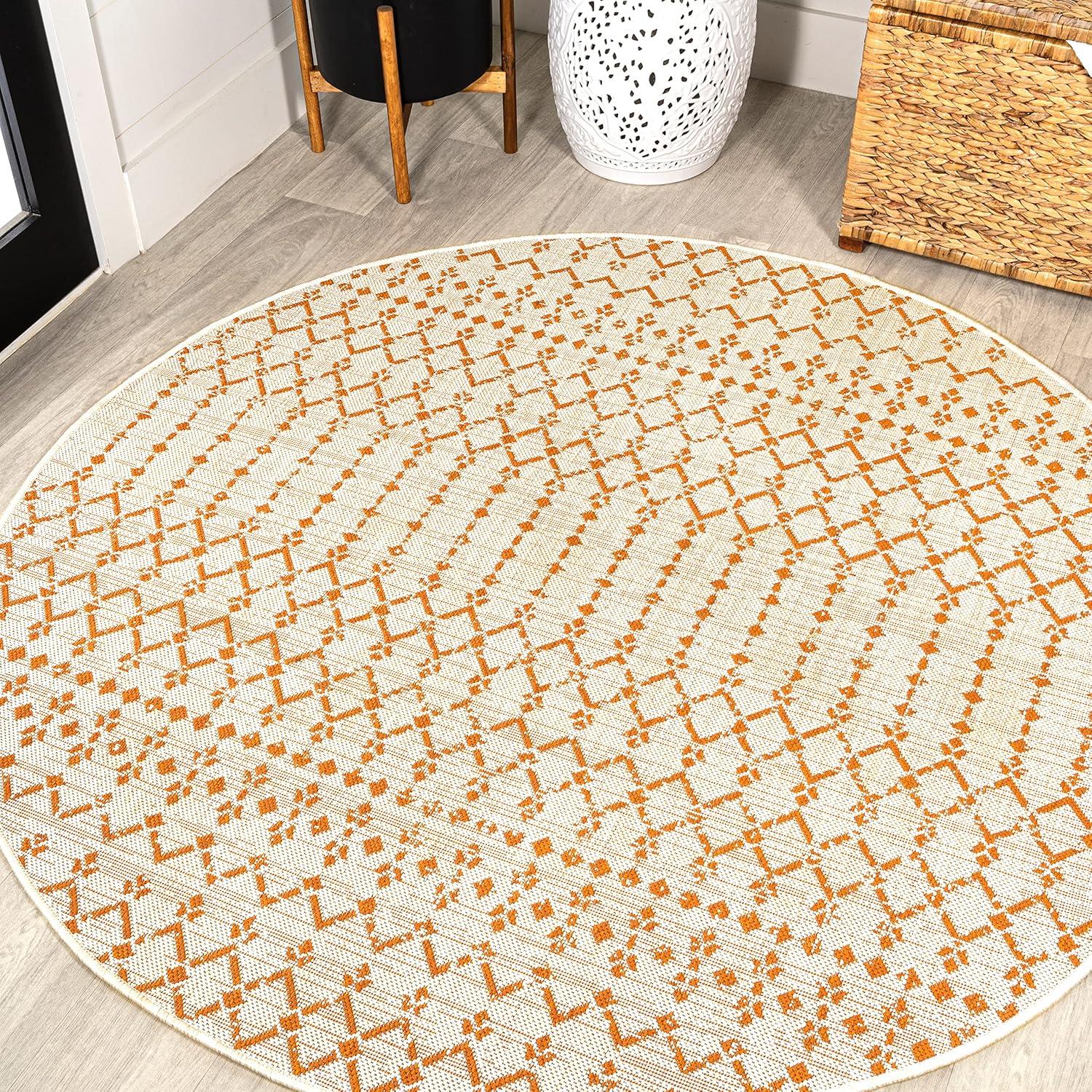 image:imageJONATHAN Y Moroccan Geometric Indoor Outdoor Square Area Rug 5X5 NavyBeige Ourika Textured Weave for Backyard Patio Porch EasyCleaning High Traffic PetFriendly NonShedding SMB108K5SQCreamOrange