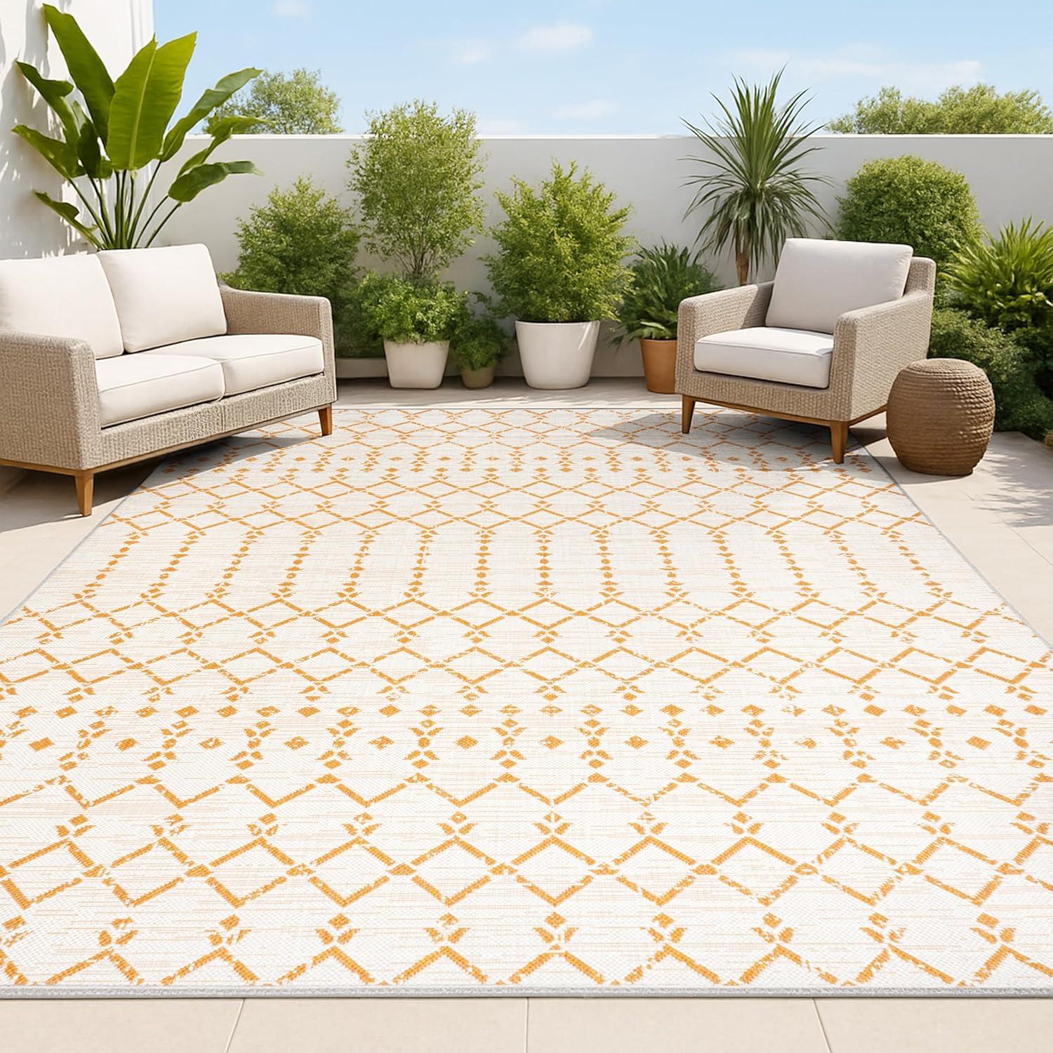 image:imageJONATHAN Y Moroccan Geometric Indoor Outdoor Square Area Rug 5X5 NavyBeige Ourika Textured Weave for Backyard Patio Porch EasyCleaning High Traffic PetFriendly NonShedding SMB108K5SQCreamOrange