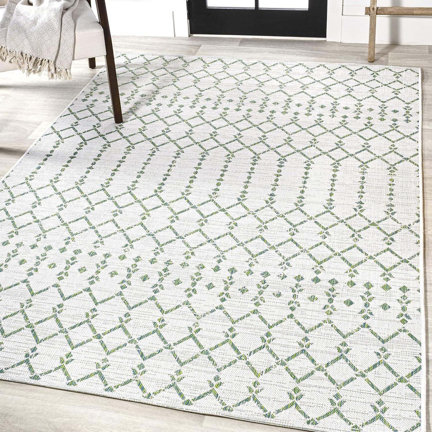 image:imageJONATHAN Y Moroccan Geometric Indoor Outdoor Square Area Rug 5X5 NavyBeige Ourika Textured Weave for Backyard Patio Porch EasyCleaning High Traffic PetFriendly NonShedding SMB108K5SQGreenIvory