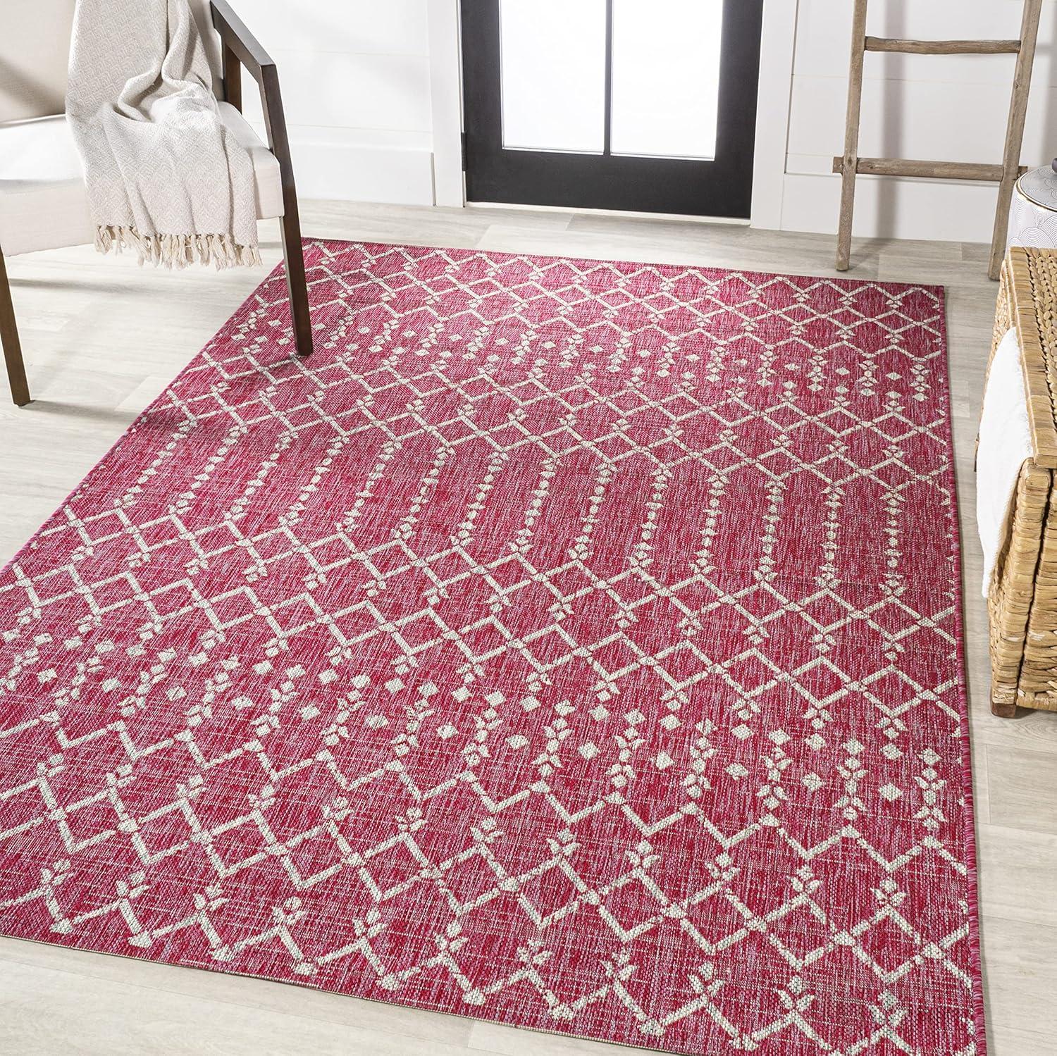 image:imageJONATHAN Y Moroccan Geometric Indoor Outdoor Square Area Rug 5X5 NavyBeige Ourika Textured Weave for Backyard Patio Porch EasyCleaning High Traffic PetFriendly NonShedding SMB108K5SQFuchsiaLight Gray