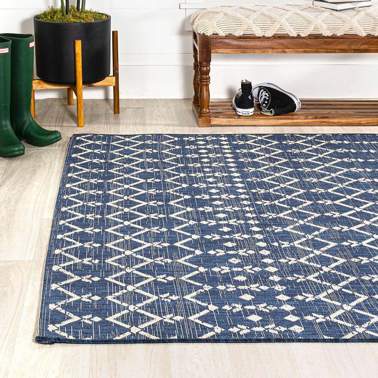 image:imageJONATHAN Y Moroccan Geometric Indoor Outdoor Square Area Rug 5X5 NavyBeige Ourika Textured Weave for Backyard Patio Porch EasyCleaning High Traffic PetFriendly NonShedding SMB108K5SQNavyBeige