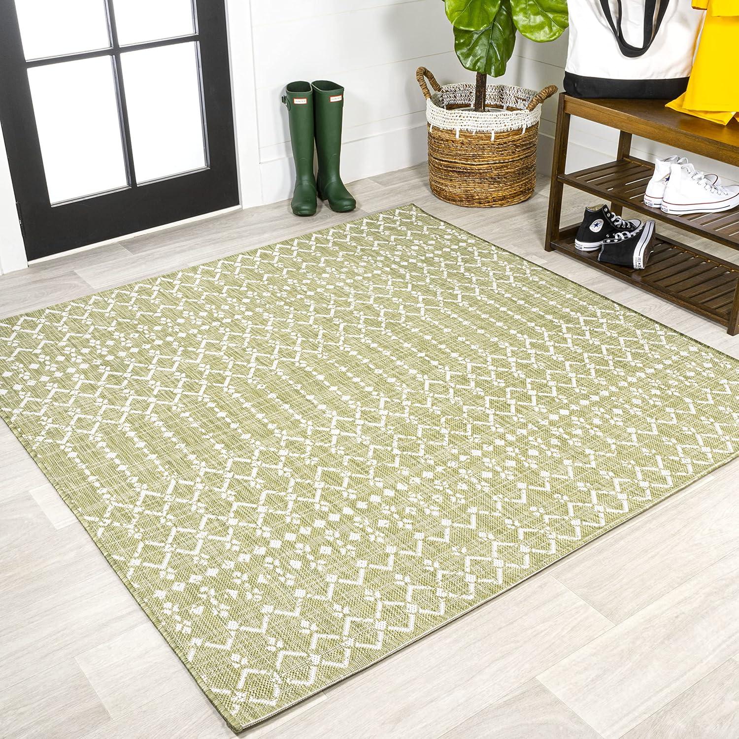 image:imageJONATHAN Y Moroccan Geometric Indoor Outdoor Square Area Rug 5X5 NavyBeige Ourika Textured Weave for Backyard Patio Porch EasyCleaning High Traffic PetFriendly NonShedding SMB108K5SQLight GreenCream