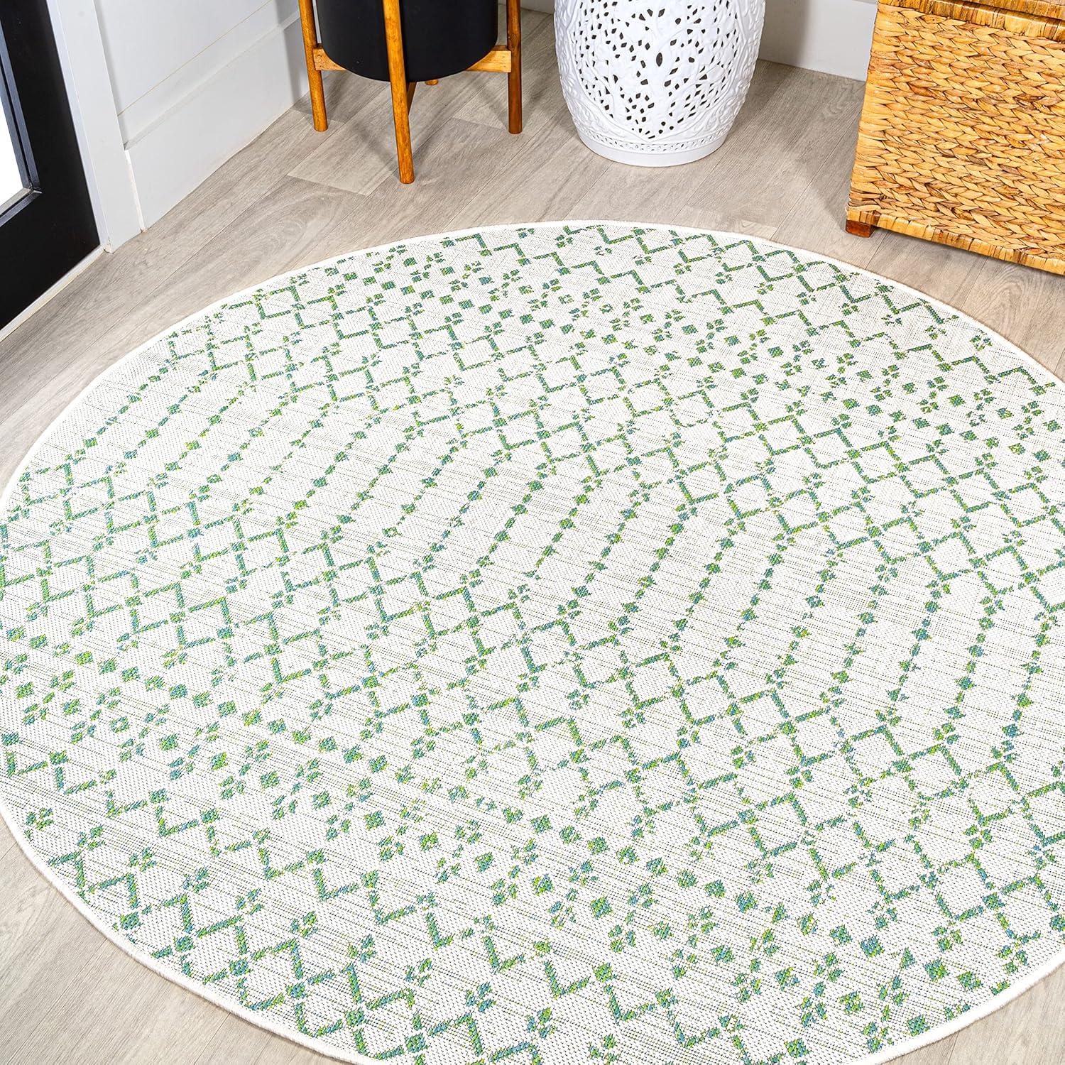 image:imageJONATHAN Y Moroccan Geometric Indoor Outdoor Square Area Rug 5X5 NavyBeige Ourika Textured Weave for Backyard Patio Porch EasyCleaning High Traffic PetFriendly NonShedding SMB108K5SQGreenIvory
