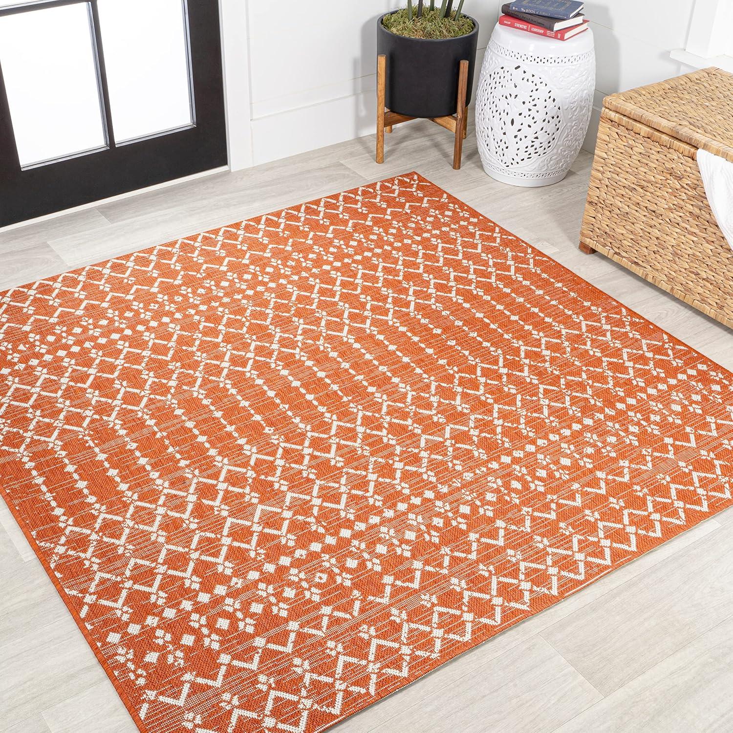 image:imageJONATHAN Y Moroccan Geometric Indoor Outdoor Square Area Rug 5X5 NavyBeige Ourika Textured Weave for Backyard Patio Porch EasyCleaning High Traffic PetFriendly NonShedding SMB108K5SQOrangeCream