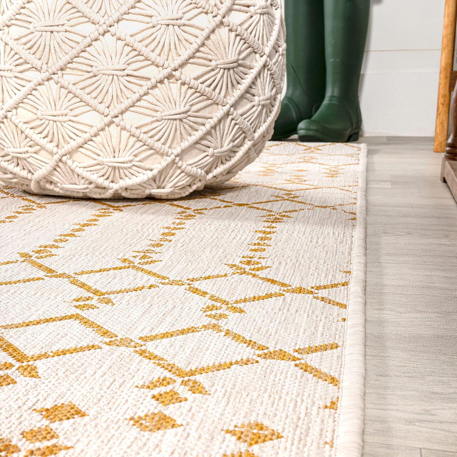image:imageJONATHAN Y Moroccan Geometric Indoor Outdoor Square Area Rug 5X5 NavyBeige Ourika Textured Weave for Backyard Patio Porch EasyCleaning High Traffic PetFriendly NonShedding SMB108K5SQCreamYellow