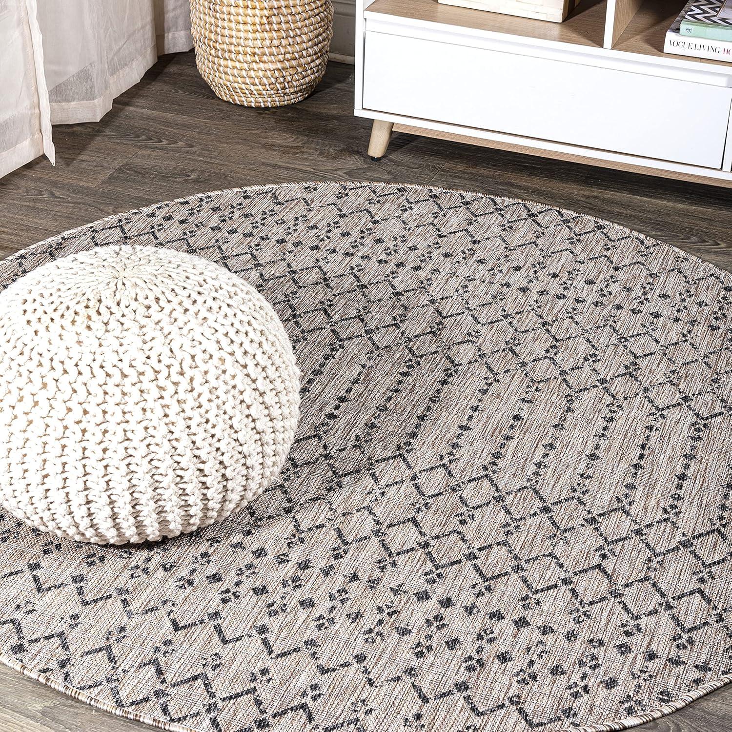 image:imageJONATHAN Y Moroccan Geometric Indoor Outdoor Square Area Rug 5X5 NavyBeige Ourika Textured Weave for Backyard Patio Porch EasyCleaning High Traffic PetFriendly NonShedding SMB108K5SQLight GrayBlack