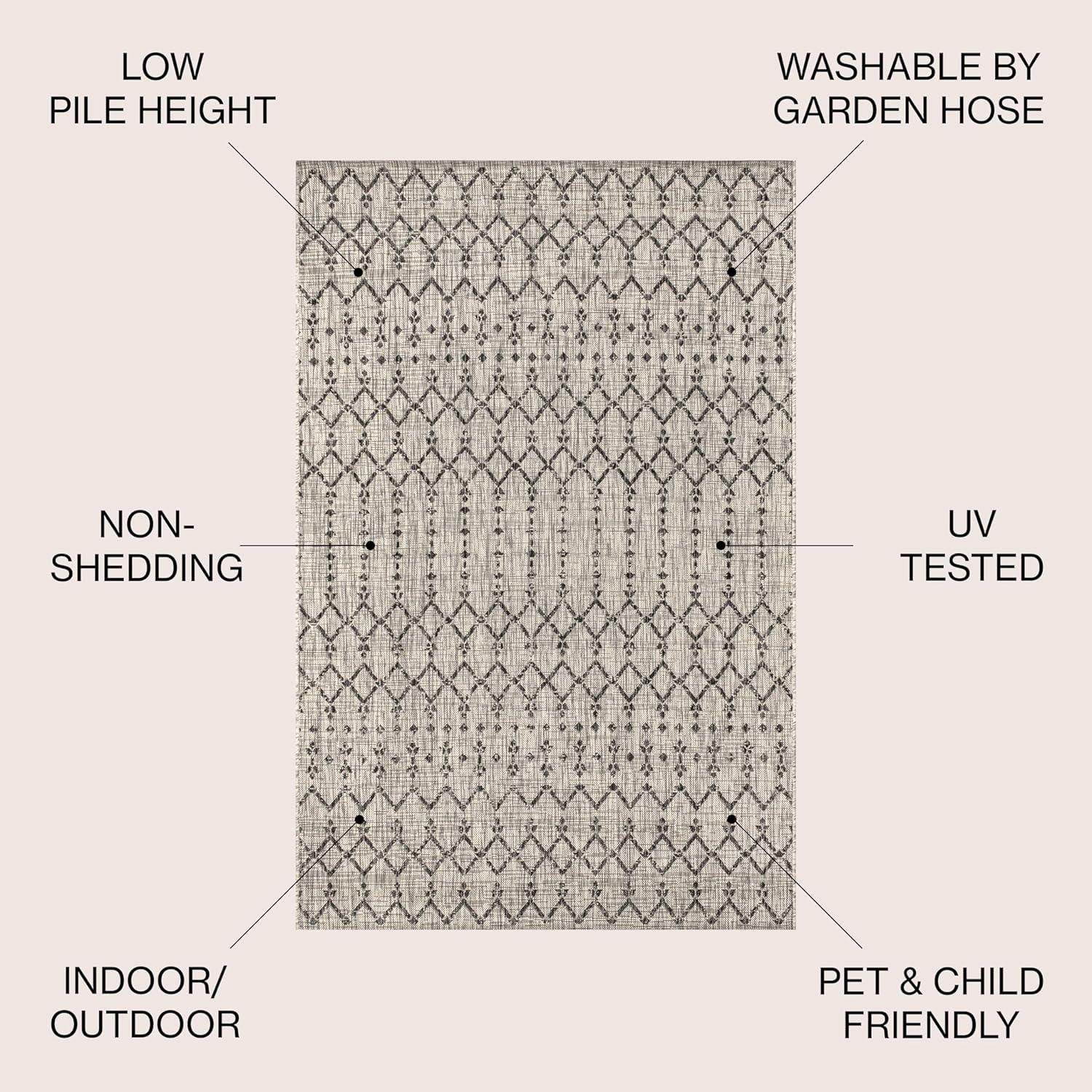 image:imageJONATHAN Y Moroccan Geometric Indoor Outdoor Square Area Rug 5X5 NavyBeige Ourika Textured Weave for Backyard Patio Porch EasyCleaning High Traffic PetFriendly NonShedding SMB108K5SQLight GrayBlack