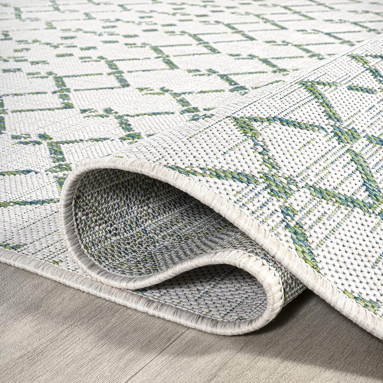 image:imageJONATHAN Y Moroccan Geometric Indoor Outdoor Square Area Rug 5X5 NavyBeige Ourika Textured Weave for Backyard Patio Porch EasyCleaning High Traffic PetFriendly NonShedding SMB108K5SQGreenIvory
