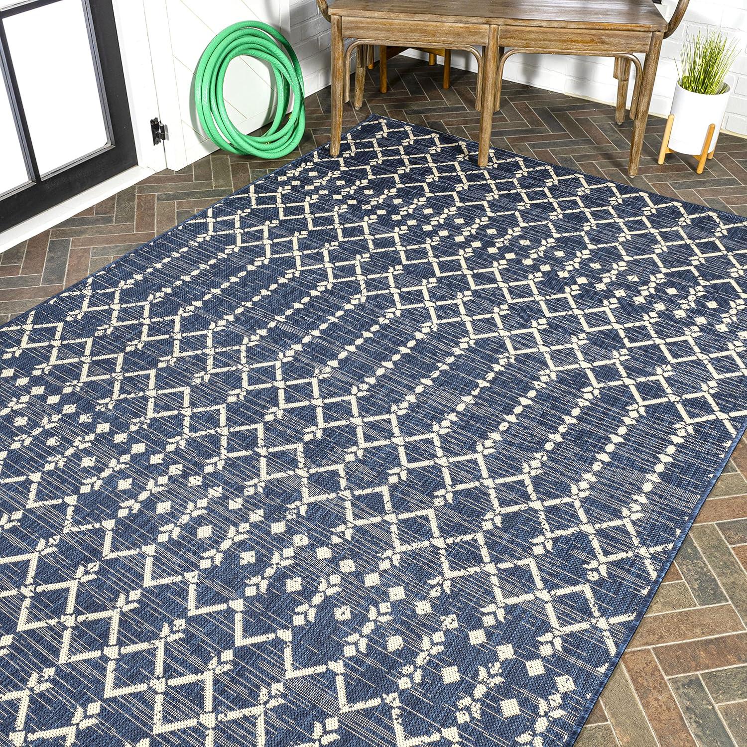 image:imageJONATHAN Y Moroccan Geometric Indoor Outdoor Square Area Rug 5X5 NavyBeige Ourika Textured Weave for Backyard Patio Porch EasyCleaning High Traffic PetFriendly NonShedding SMB108K5SQNavyBeige