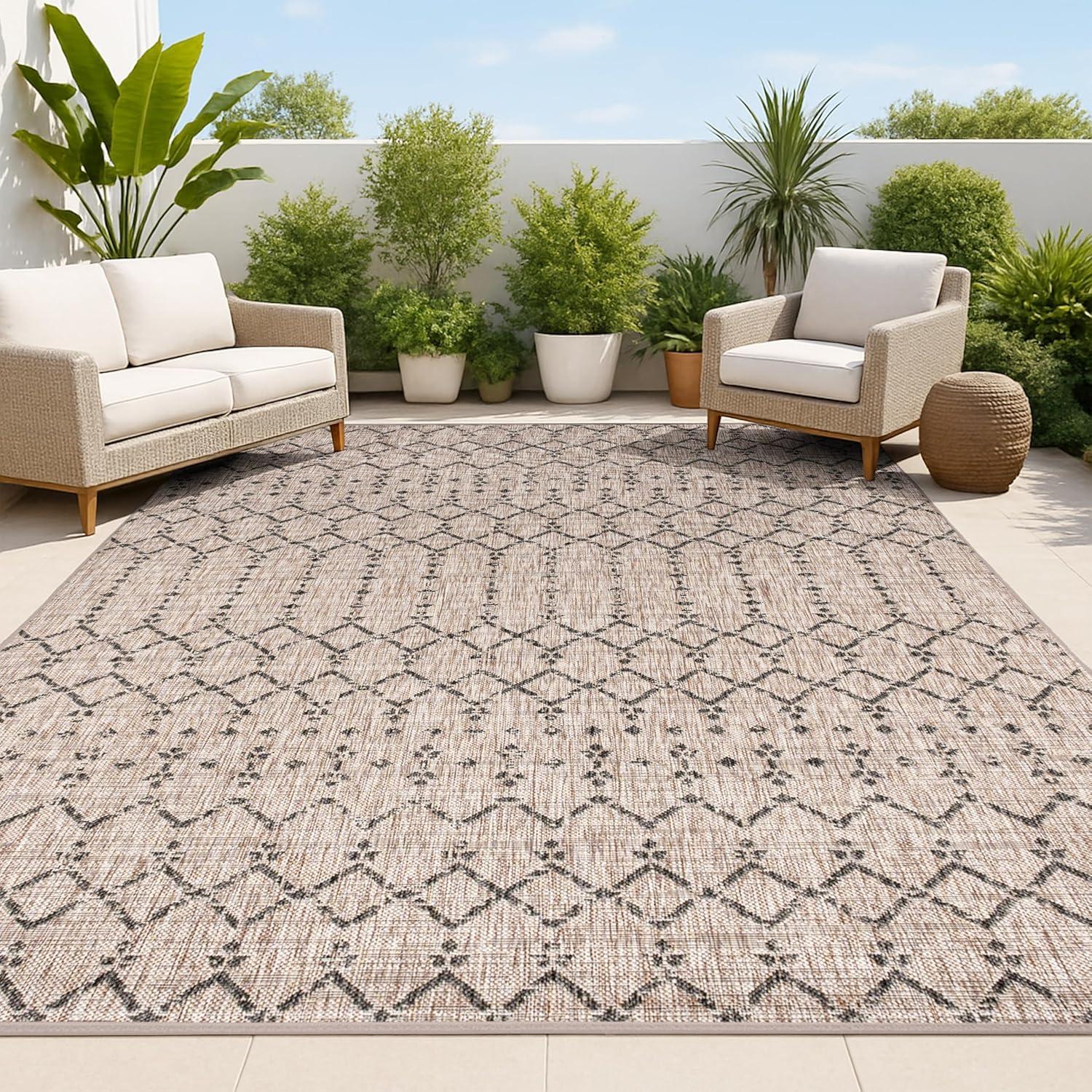 image:imageJONATHAN Y Moroccan Geometric Indoor Outdoor Square Area Rug 5X5 NavyBeige Ourika Textured Weave for Backyard Patio Porch EasyCleaning High Traffic PetFriendly NonShedding SMB108K5SQNaturalBlack