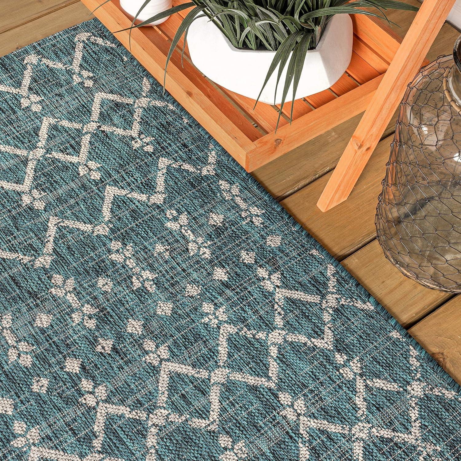 image:imageJONATHAN Y Moroccan Geometric Indoor Outdoor Square Area Rug 5X5 NavyBeige Ourika Textured Weave for Backyard Patio Porch EasyCleaning High Traffic PetFriendly NonShedding SMB108K5SQTealGray
