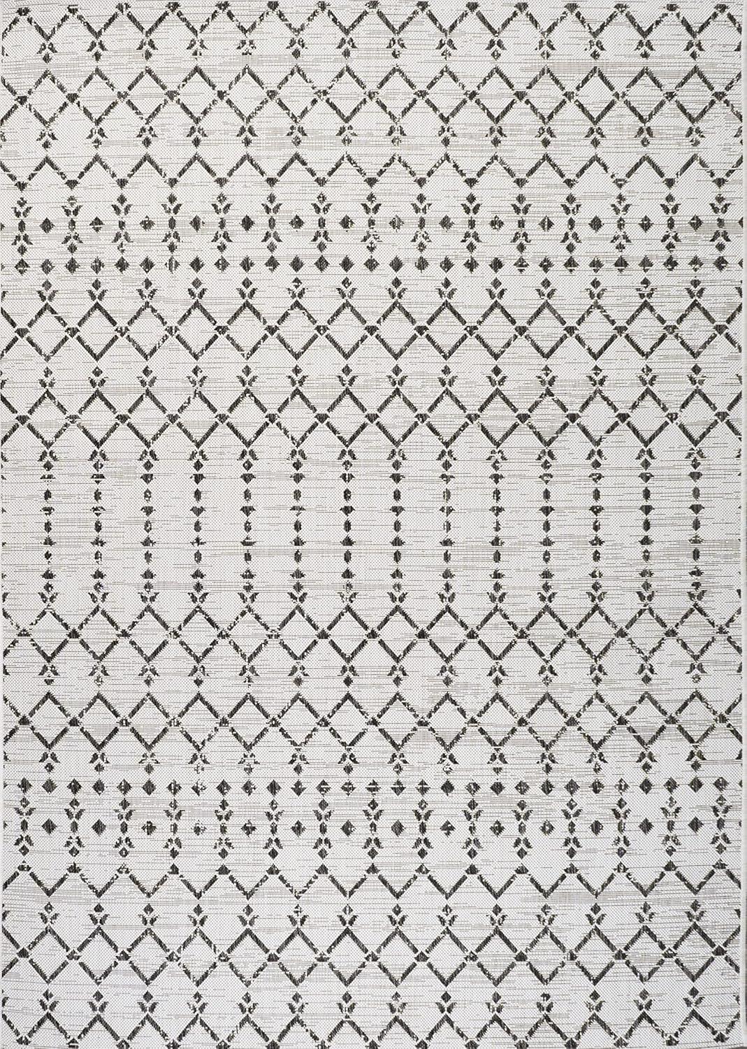 image:imageJONATHAN Y Moroccan Geometric Indoor Outdoor Square Area Rug 5X5 NavyBeige Ourika Textured Weave for Backyard Patio Porch EasyCleaning High Traffic PetFriendly NonShedding SMB108K5SQCreamBlack