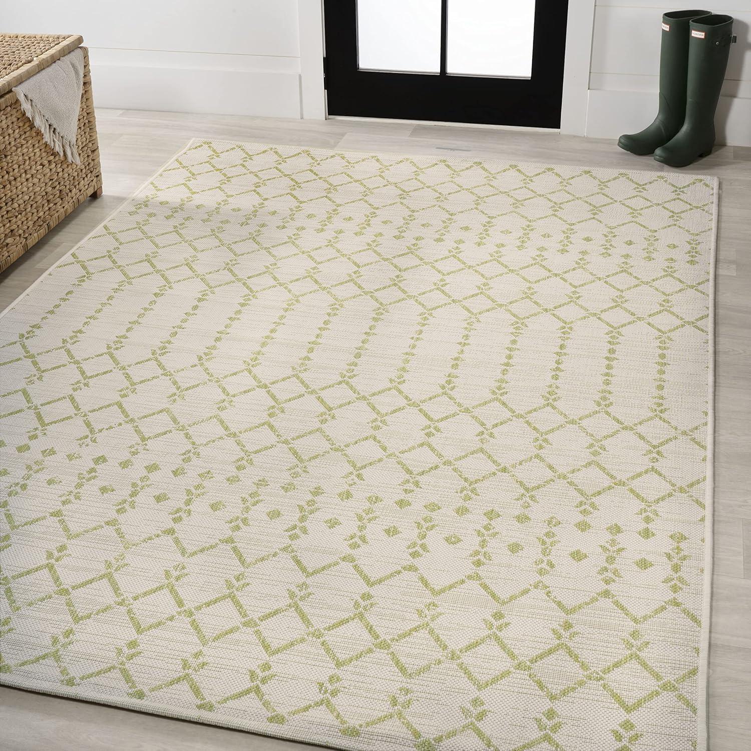 image:imageJONATHAN Y Moroccan Geometric Indoor Outdoor Square Area Rug 5X5 NavyBeige Ourika Textured Weave for Backyard Patio Porch EasyCleaning High Traffic PetFriendly NonShedding SMB108K5SQCreamGreen