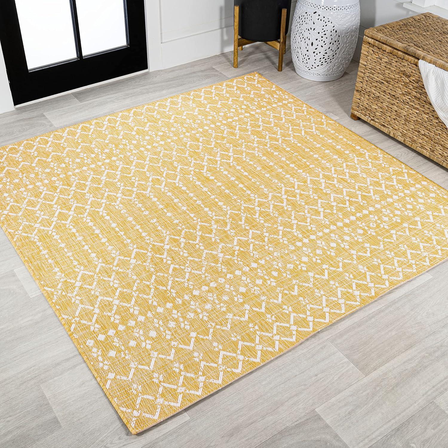 image:imageJONATHAN Y Moroccan Geometric Indoor Outdoor Square Area Rug 5X5 NavyBeige Ourika Textured Weave for Backyard Patio Porch EasyCleaning High Traffic PetFriendly NonShedding SMB108K5SQYellowCream