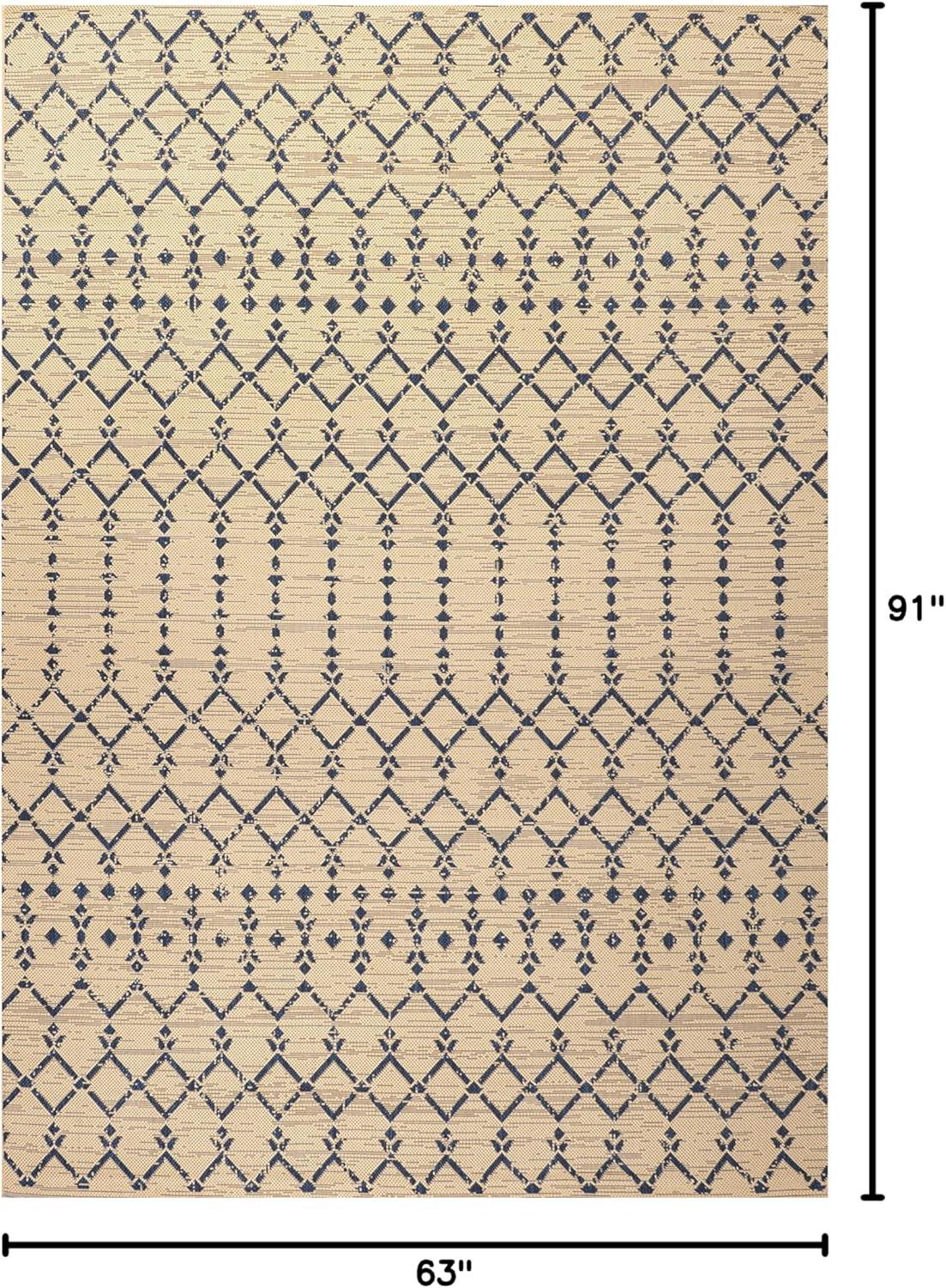 image:imageJONATHAN Y Moroccan Geometric Indoor Outdoor Square Area Rug 5X5 NavyBeige Ourika Textured Weave for Backyard Patio Porch EasyCleaning High Traffic PetFriendly NonShedding SMB108K5SQBeigeNavy