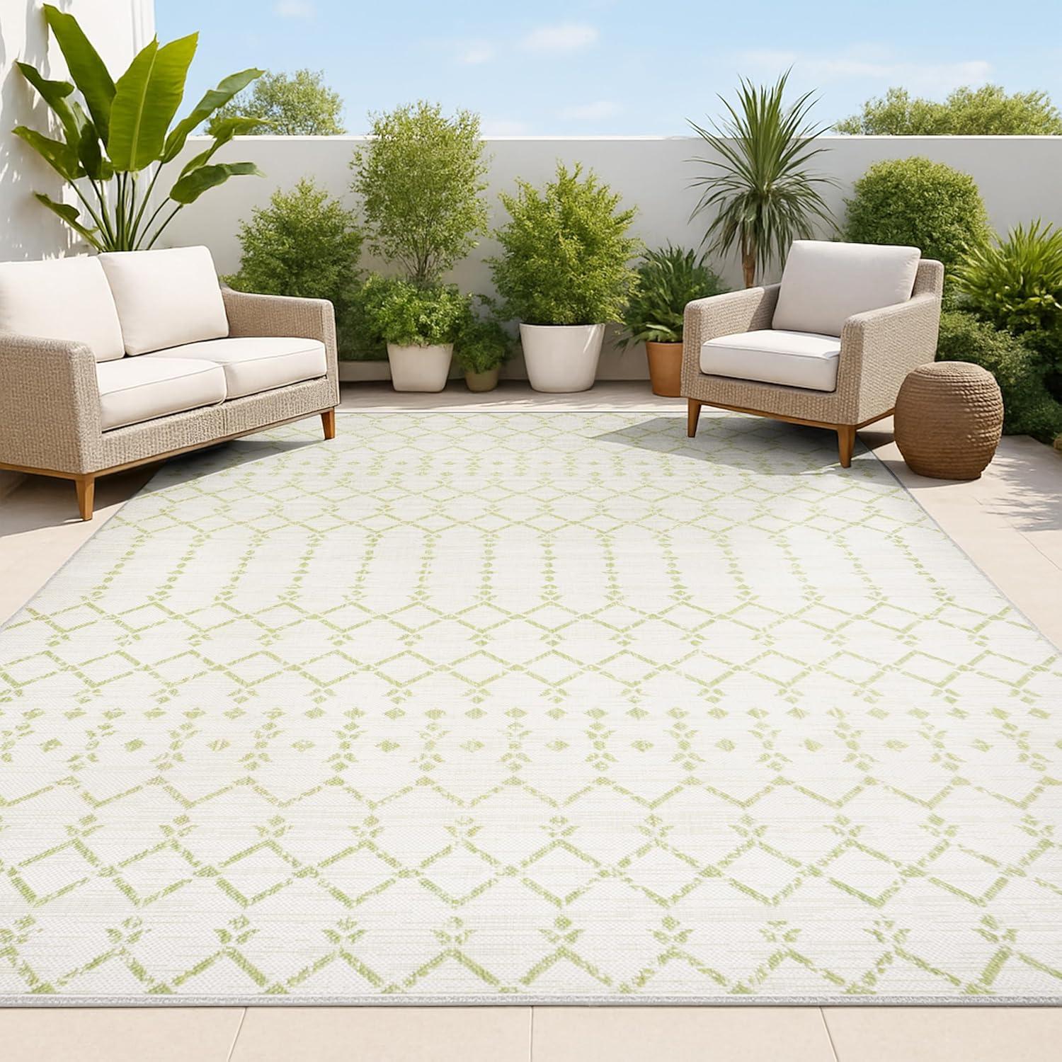 image:imageJONATHAN Y Moroccan Geometric Indoor Outdoor Square Area Rug 5X5 NavyBeige Ourika Textured Weave for Backyard Patio Porch EasyCleaning High Traffic PetFriendly NonShedding SMB108K5SQCreamGreen