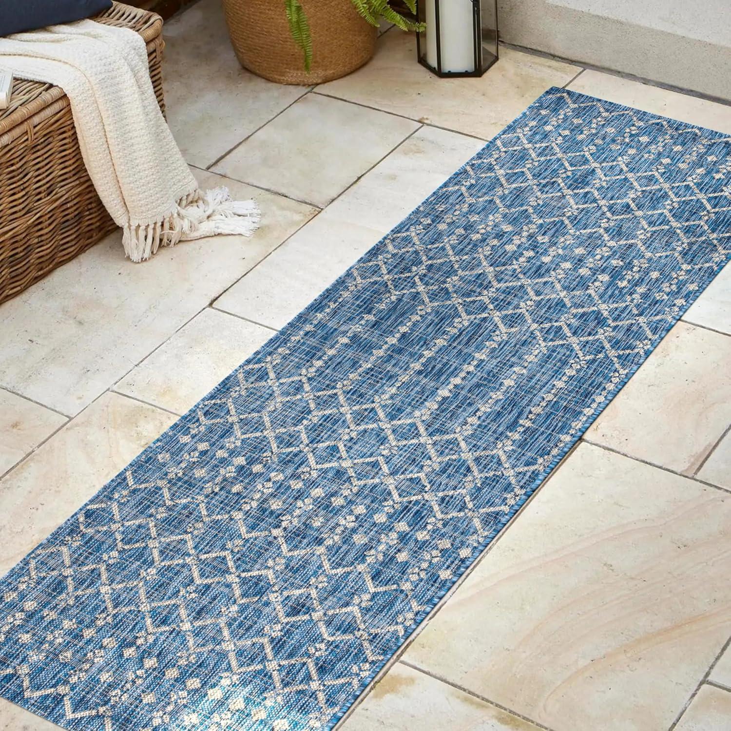 image:imageJONATHAN Y Moroccan Geometric Indoor Outdoor Square Area Rug 5X5 NavyBeige Ourika Textured Weave for Backyard Patio Porch EasyCleaning High Traffic PetFriendly NonShedding SMB108K5SQNavyLight Gray