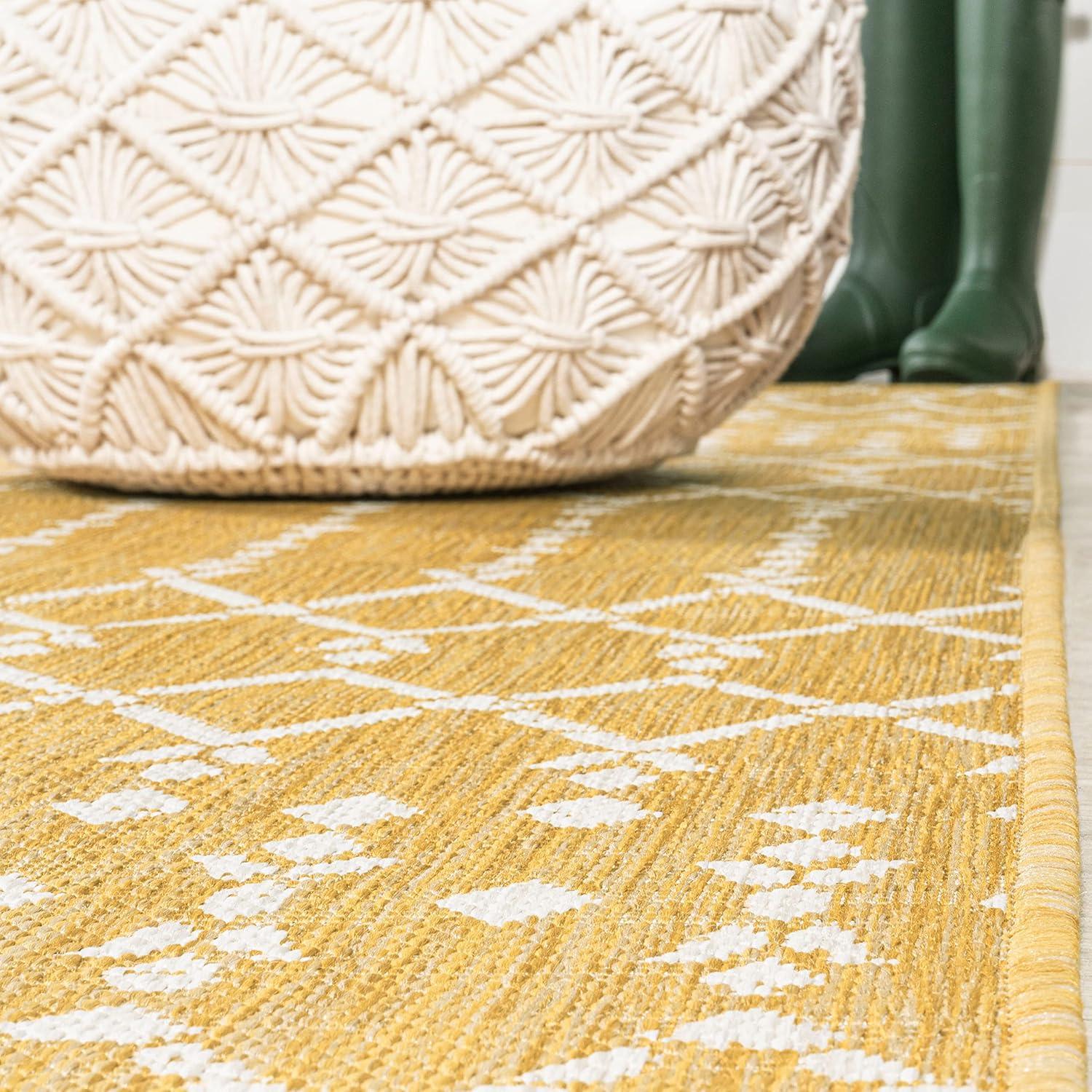 image:imageJONATHAN Y Moroccan Geometric Indoor Outdoor Square Area Rug 5X5 NavyBeige Ourika Textured Weave for Backyard Patio Porch EasyCleaning High Traffic PetFriendly NonShedding SMB108K5SQYellowCream