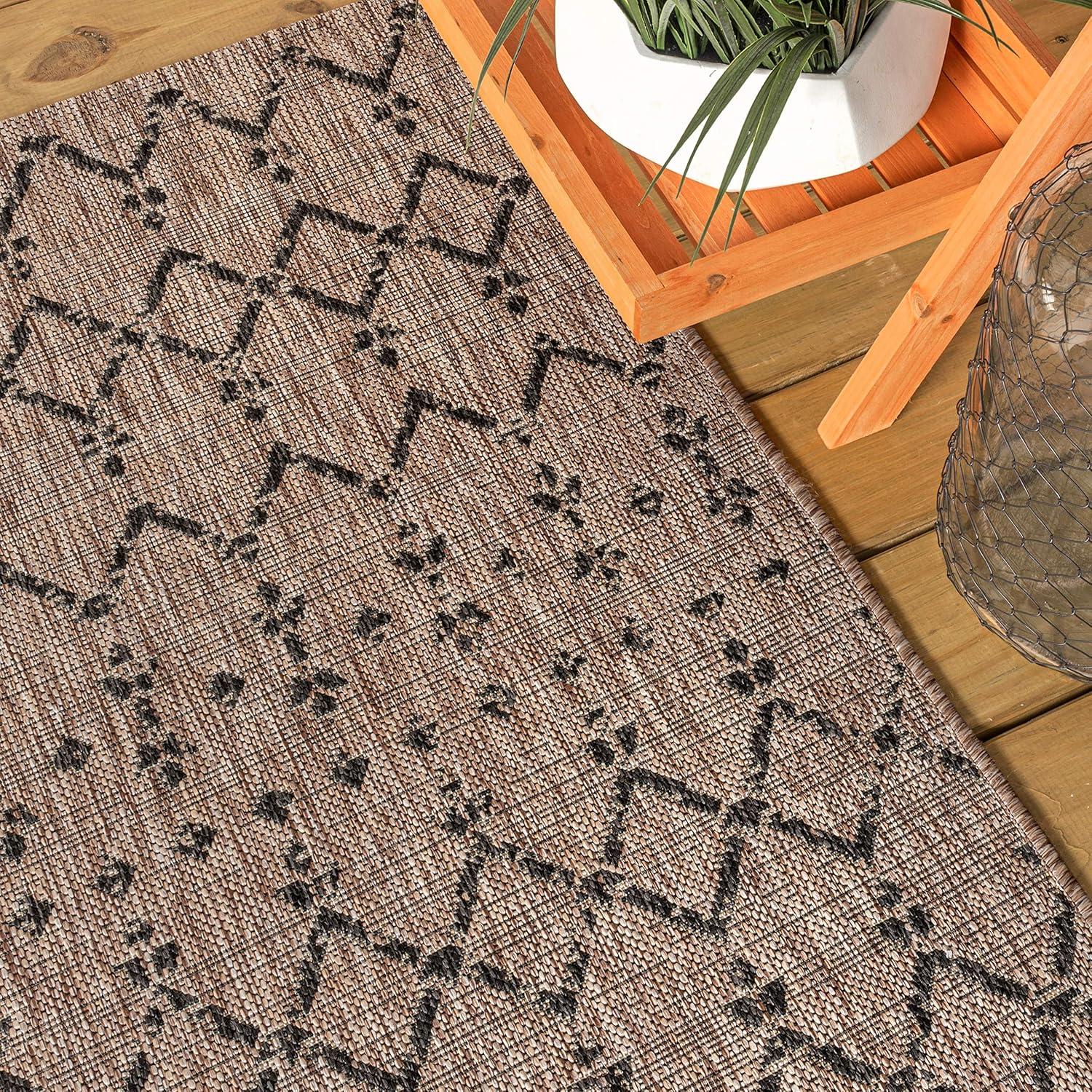 image:imageJONATHAN Y Moroccan Geometric Indoor Outdoor Square Area Rug 5X5 NavyBeige Ourika Textured Weave for Backyard Patio Porch EasyCleaning High Traffic PetFriendly NonShedding SMB108K5SQNaturalBlack