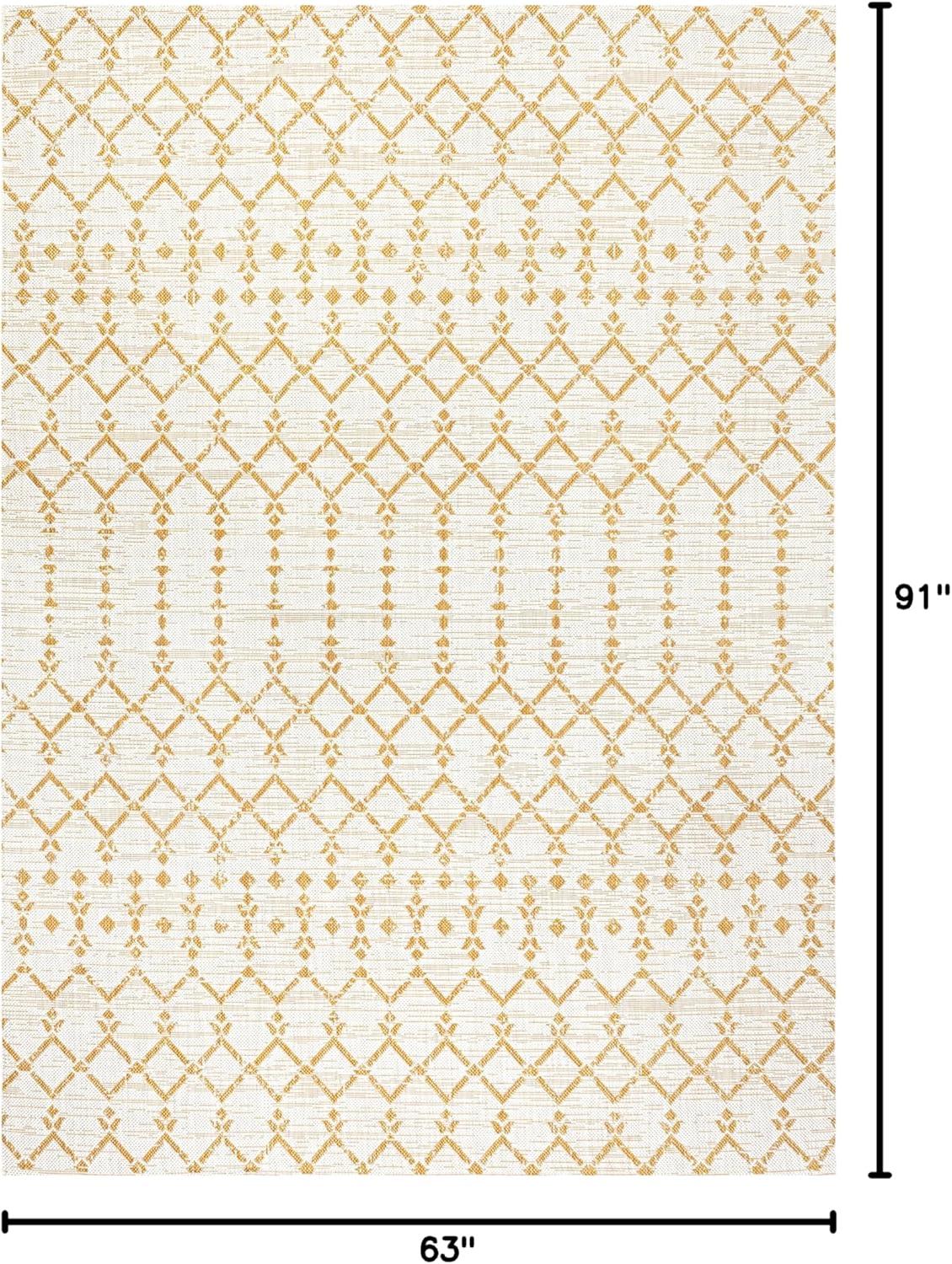 image:imageJONATHAN Y Moroccan Geometric Indoor Outdoor Square Area Rug 5X5 NavyBeige Ourika Textured Weave for Backyard Patio Porch EasyCleaning High Traffic PetFriendly NonShedding SMB108K5SQCreamYellow