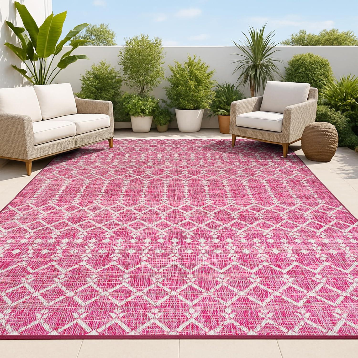 image:imageJONATHAN Y Moroccan Geometric Indoor Outdoor Square Area Rug 5X5 NavyBeige Ourika Textured Weave for Backyard Patio Porch EasyCleaning High Traffic PetFriendly NonShedding SMB108K5SQFuchsiaLight Gray