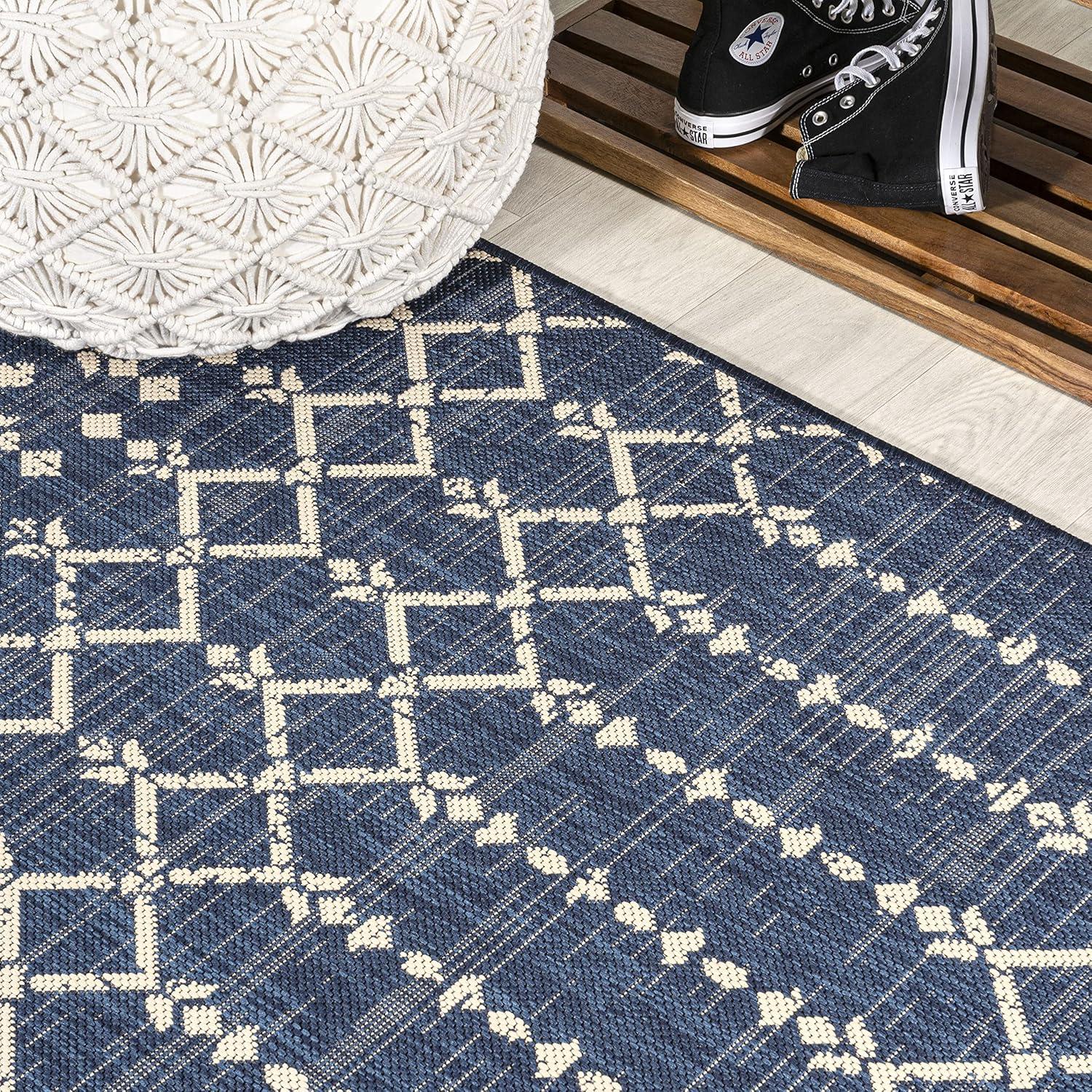 image:imageJONATHAN Y Moroccan Geometric Indoor Outdoor Square Area Rug 5X5 NavyBeige Ourika Textured Weave for Backyard Patio Porch EasyCleaning High Traffic PetFriendly NonShedding SMB108K5SQNavyBeige