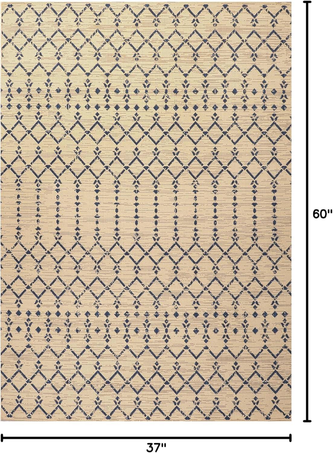 image:imageJONATHAN Y Moroccan Geometric Indoor Outdoor Square Area Rug 5X5 NavyBeige Ourika Textured Weave for Backyard Patio Porch EasyCleaning High Traffic PetFriendly NonShedding SMB108K5SQBeigeNavy
