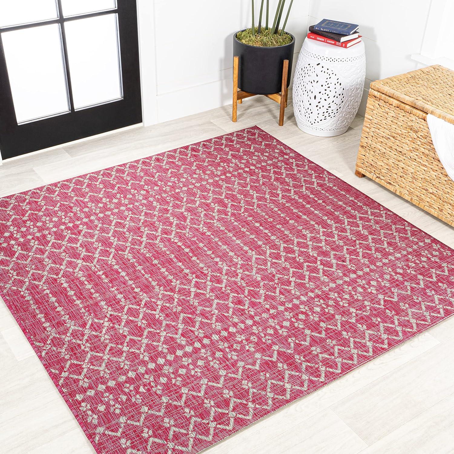 image:imageJONATHAN Y Moroccan Geometric Indoor Outdoor Square Area Rug 5X5 NavyBeige Ourika Textured Weave for Backyard Patio Porch EasyCleaning High Traffic PetFriendly NonShedding SMB108K5SQFuchsiaLight Gray