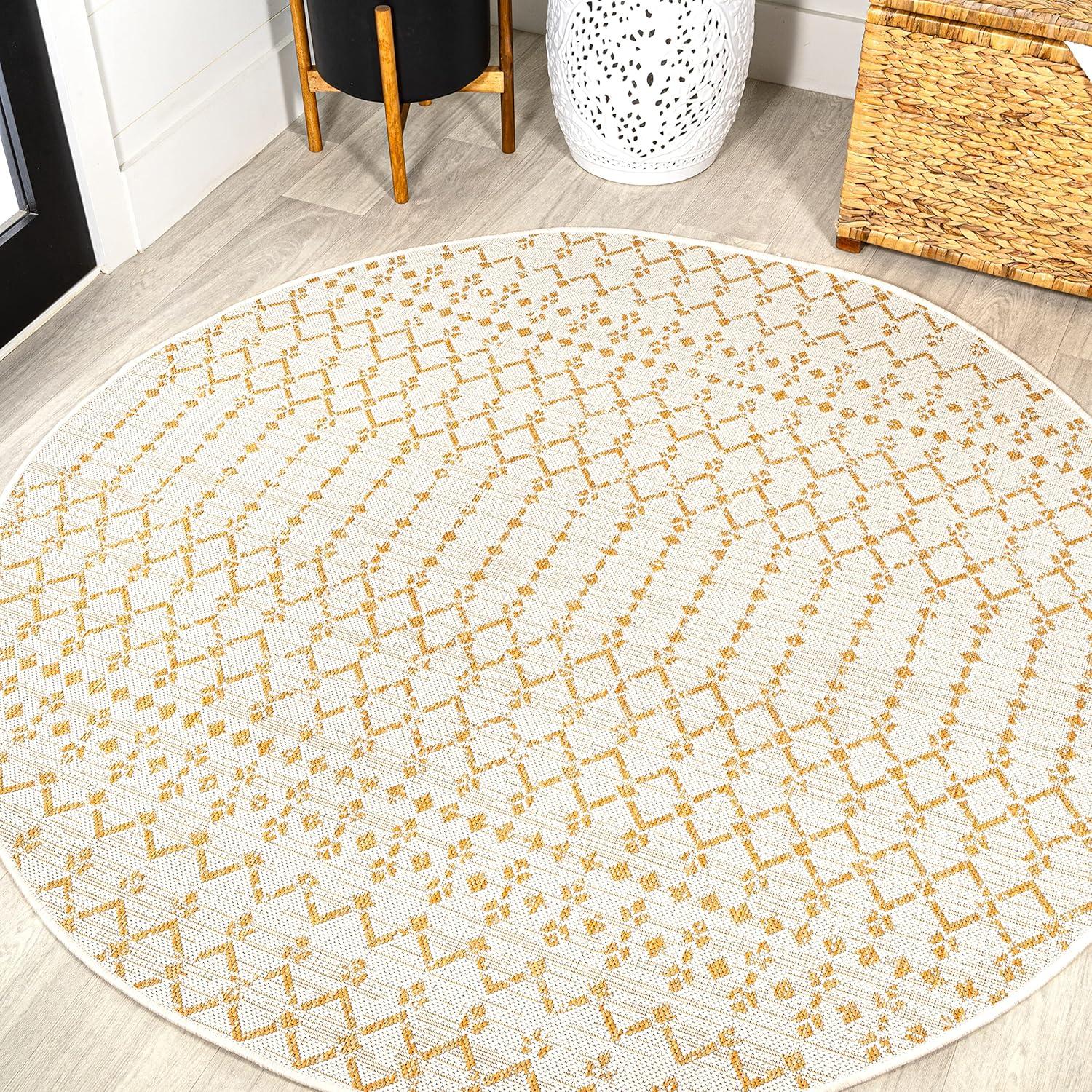 image:imageJONATHAN Y Moroccan Geometric Indoor Outdoor Square Area Rug 5X5 NavyBeige Ourika Textured Weave for Backyard Patio Porch EasyCleaning High Traffic PetFriendly NonShedding SMB108K5SQCreamYellow