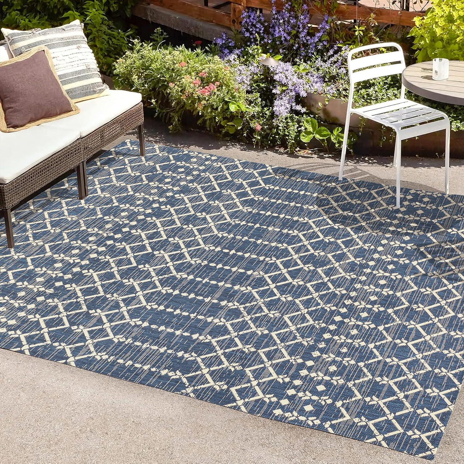 image:imageJONATHAN Y Moroccan Geometric Indoor Outdoor Square Area Rug 5X5 NavyBeige Ourika Textured Weave for Backyard Patio Porch EasyCleaning High Traffic PetFriendly NonShedding SMB108K5SQNavyBeige