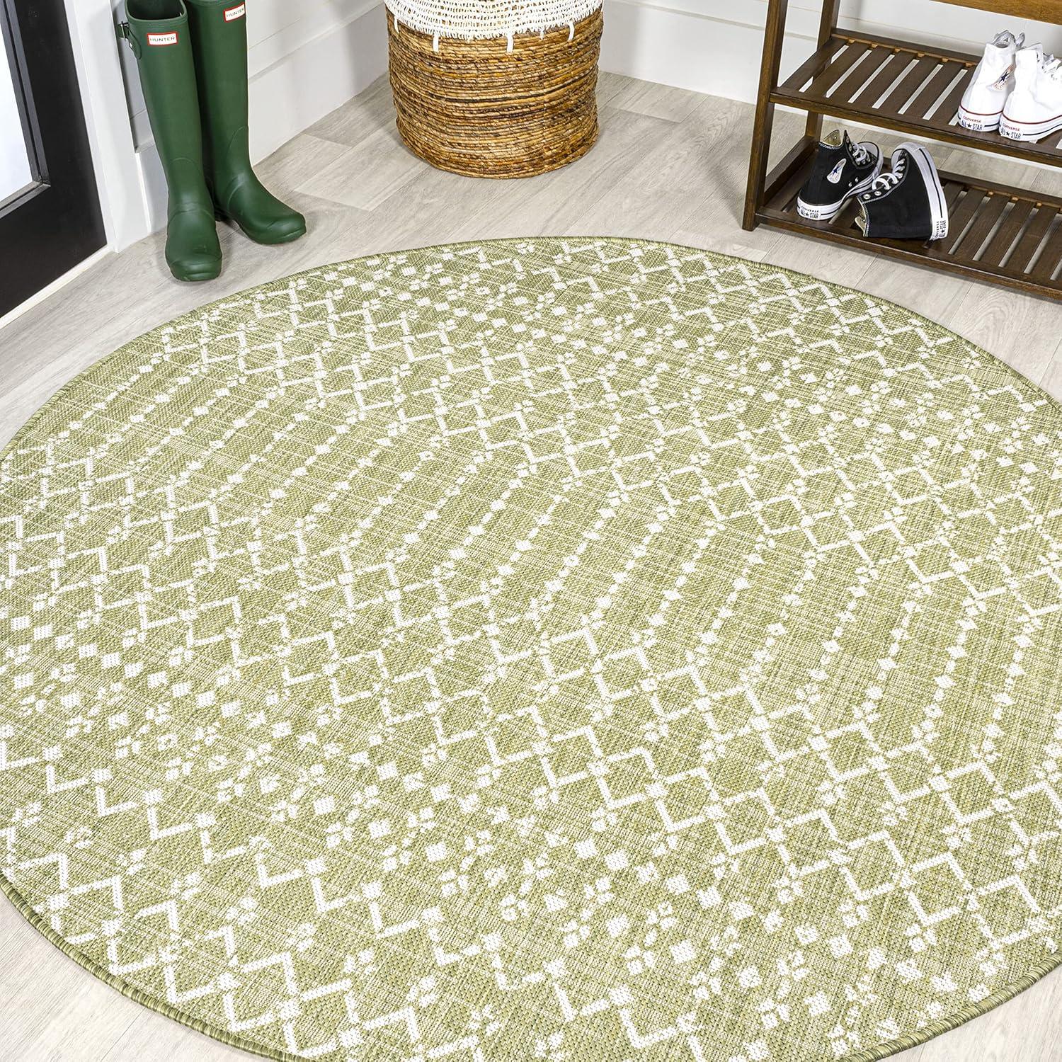 image:imageJONATHAN Y Moroccan Geometric Indoor Outdoor Square Area Rug 5X5 NavyBeige Ourika Textured Weave for Backyard Patio Porch EasyCleaning High Traffic PetFriendly NonShedding SMB108K5SQLight GreenCream