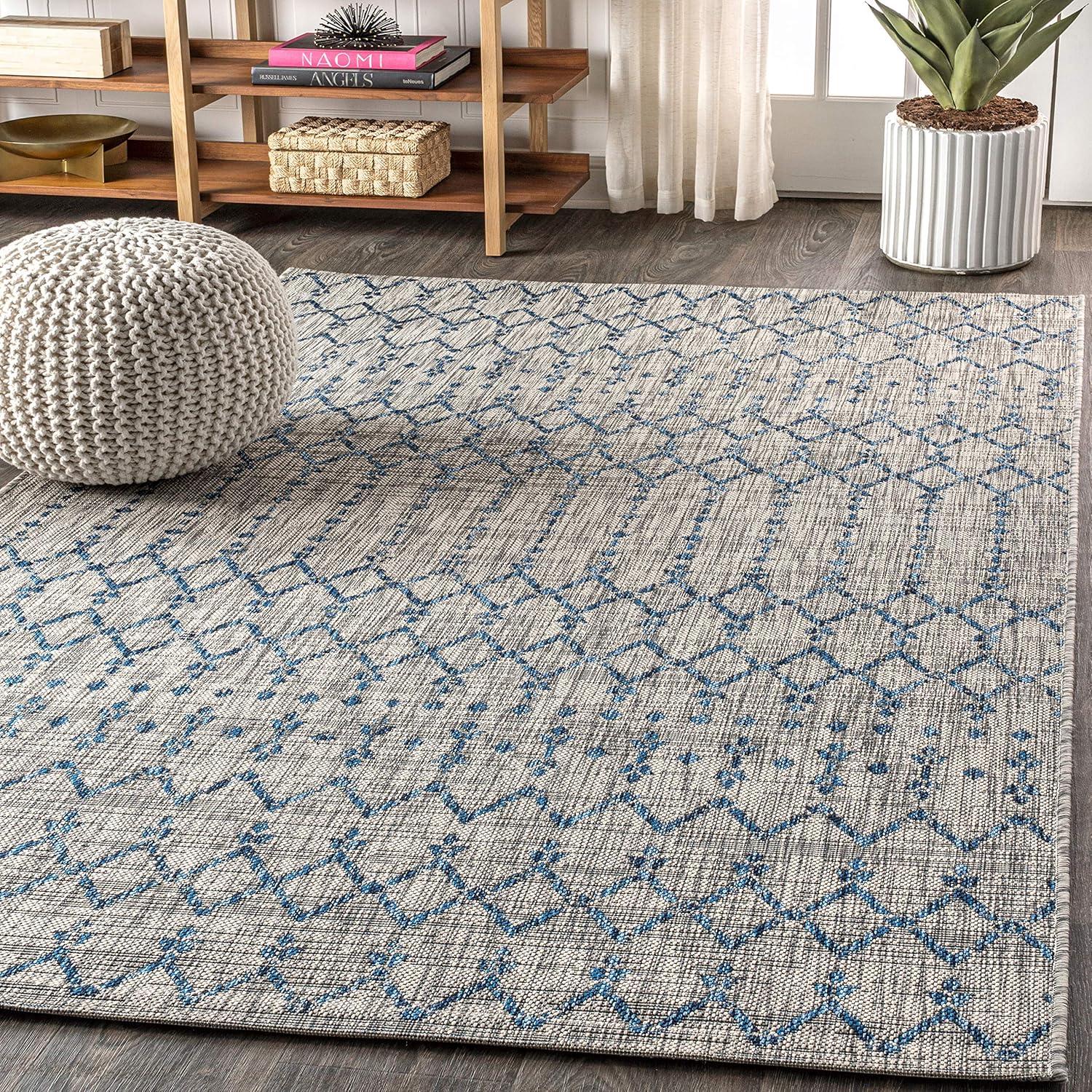 image:imageJONATHAN Y Moroccan Geometric Indoor Outdoor Square Area Rug 5X5 NavyBeige Ourika Textured Weave for Backyard Patio Porch EasyCleaning High Traffic PetFriendly NonShedding SMB108K5SQLight GrayNavy