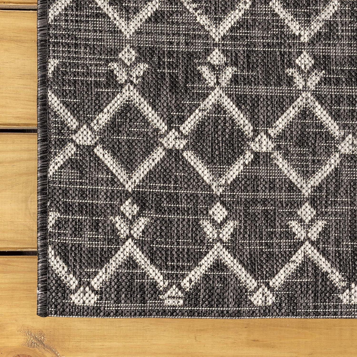 image:imageJONATHAN Y Moroccan Geometric Indoor Outdoor Square Area Rug 5X5 NavyBeige Ourika Textured Weave for Backyard Patio Porch EasyCleaning High Traffic PetFriendly NonShedding SMB108K5SQBlackGray