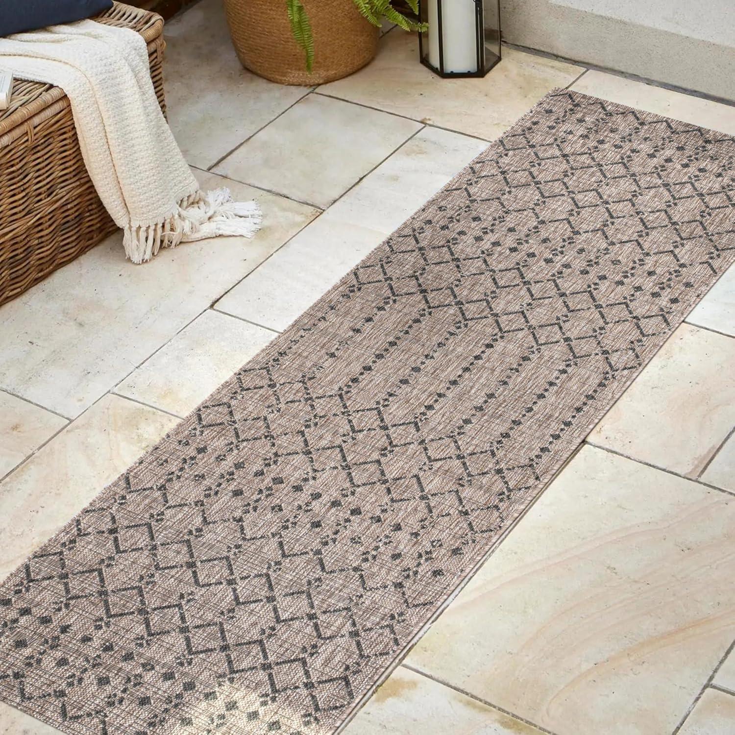 image:imageJONATHAN Y Moroccan Geometric Indoor Outdoor Square Area Rug 5X5 NavyBeige Ourika Textured Weave for Backyard Patio Porch EasyCleaning High Traffic PetFriendly NonShedding SMB108K5SQNaturalBlack