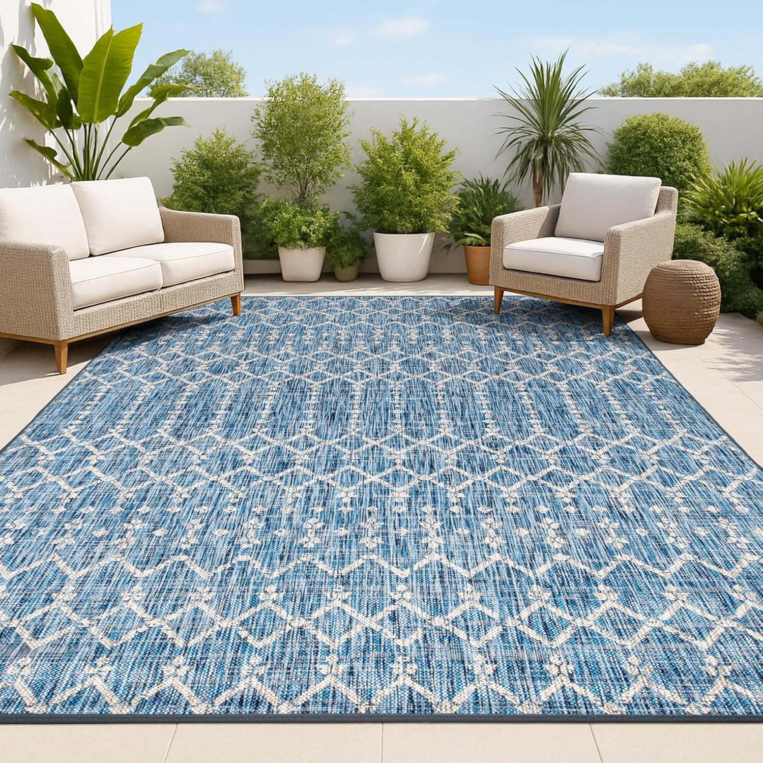image:imageJONATHAN Y Moroccan Geometric Indoor Outdoor Square Area Rug 5X5 NavyBeige Ourika Textured Weave for Backyard Patio Porch EasyCleaning High Traffic PetFriendly NonShedding SMB108K5SQNavyLight Gray