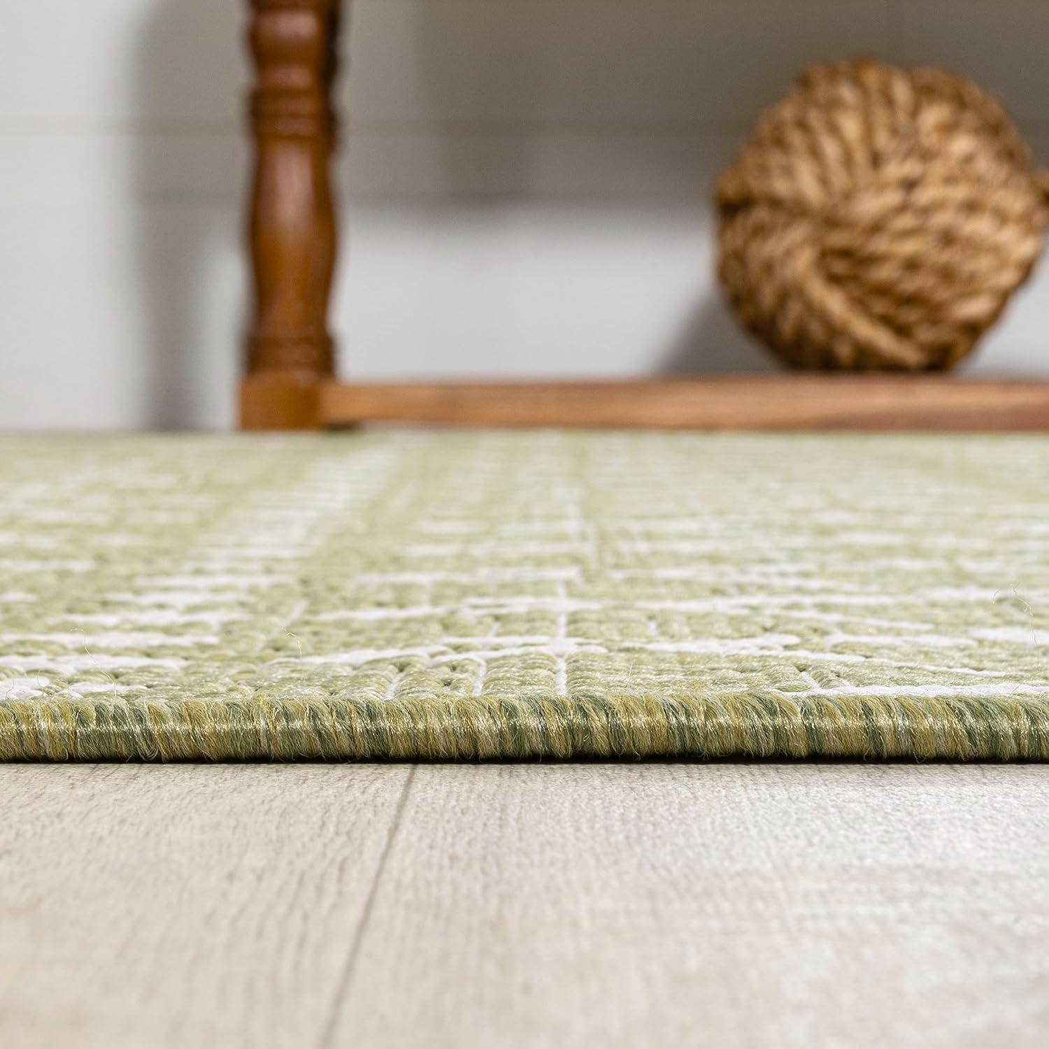 image:imageJONATHAN Y Moroccan Geometric Indoor Outdoor Square Area Rug 5X5 NavyBeige Ourika Textured Weave for Backyard Patio Porch EasyCleaning High Traffic PetFriendly NonShedding SMB108K5SQLight GreenCream