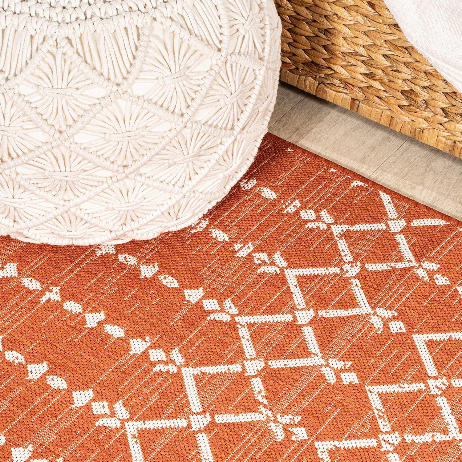 image:imageJONATHAN Y Moroccan Geometric Indoor Outdoor Square Area Rug 5X5 NavyBeige Ourika Textured Weave for Backyard Patio Porch EasyCleaning High Traffic PetFriendly NonShedding SMB108K5SQOrangeCream