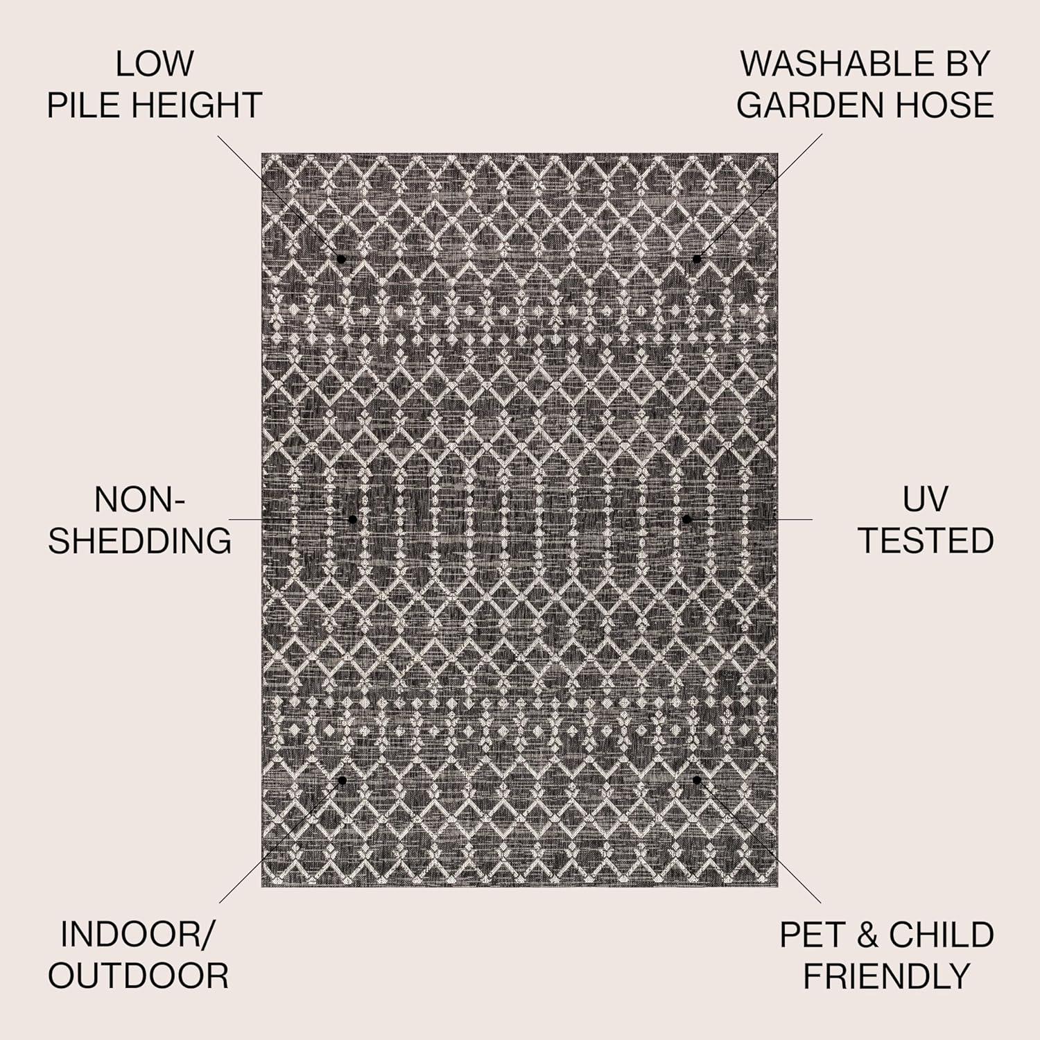 image:imageJONATHAN Y Moroccan Geometric Indoor Outdoor Square Area Rug 5X5 NavyBeige Ourika Textured Weave for Backyard Patio Porch EasyCleaning High Traffic PetFriendly NonShedding SMB108K5SQBlackGray