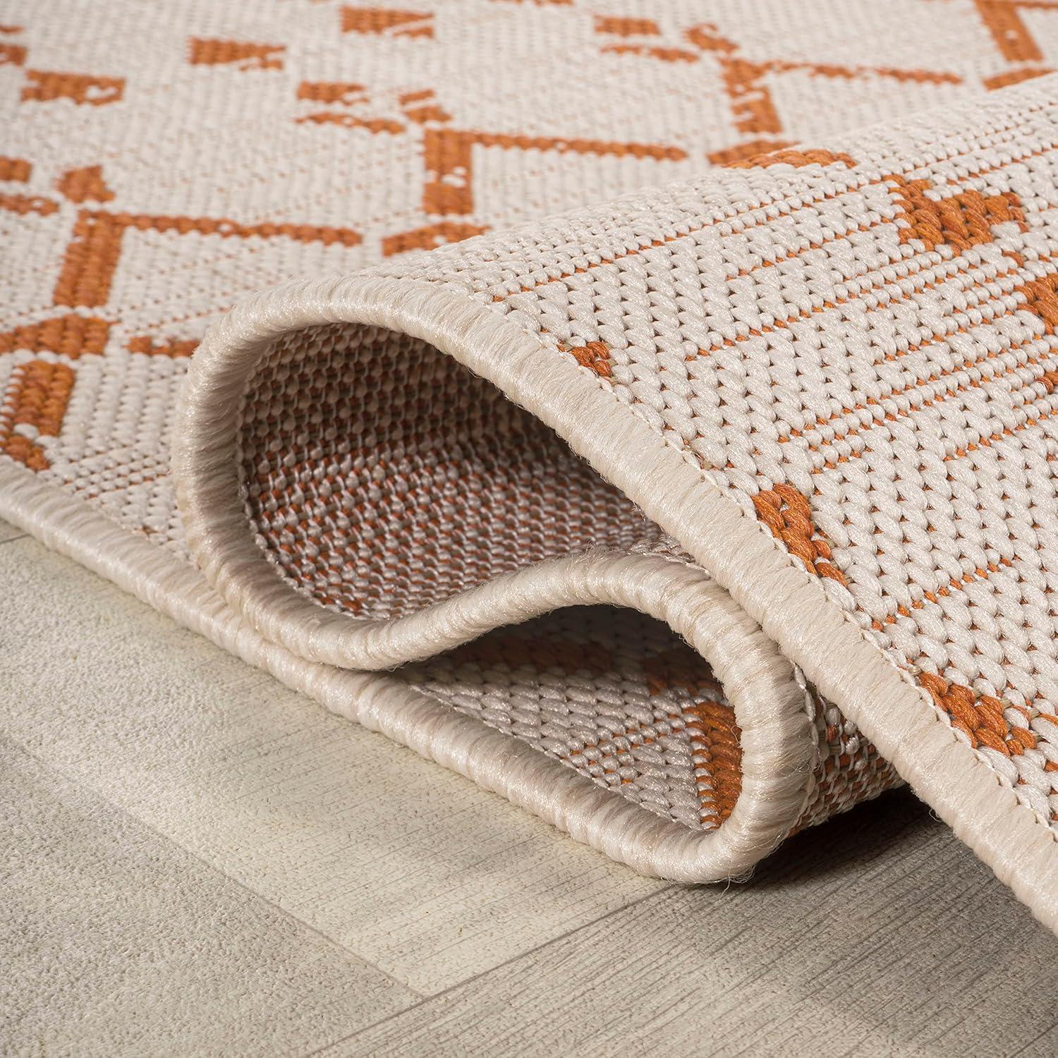 image:imageJONATHAN Y Moroccan Geometric Indoor Outdoor Square Area Rug 5X5 NavyBeige Ourika Textured Weave for Backyard Patio Porch EasyCleaning High Traffic PetFriendly NonShedding SMB108K5SQCreamOrange