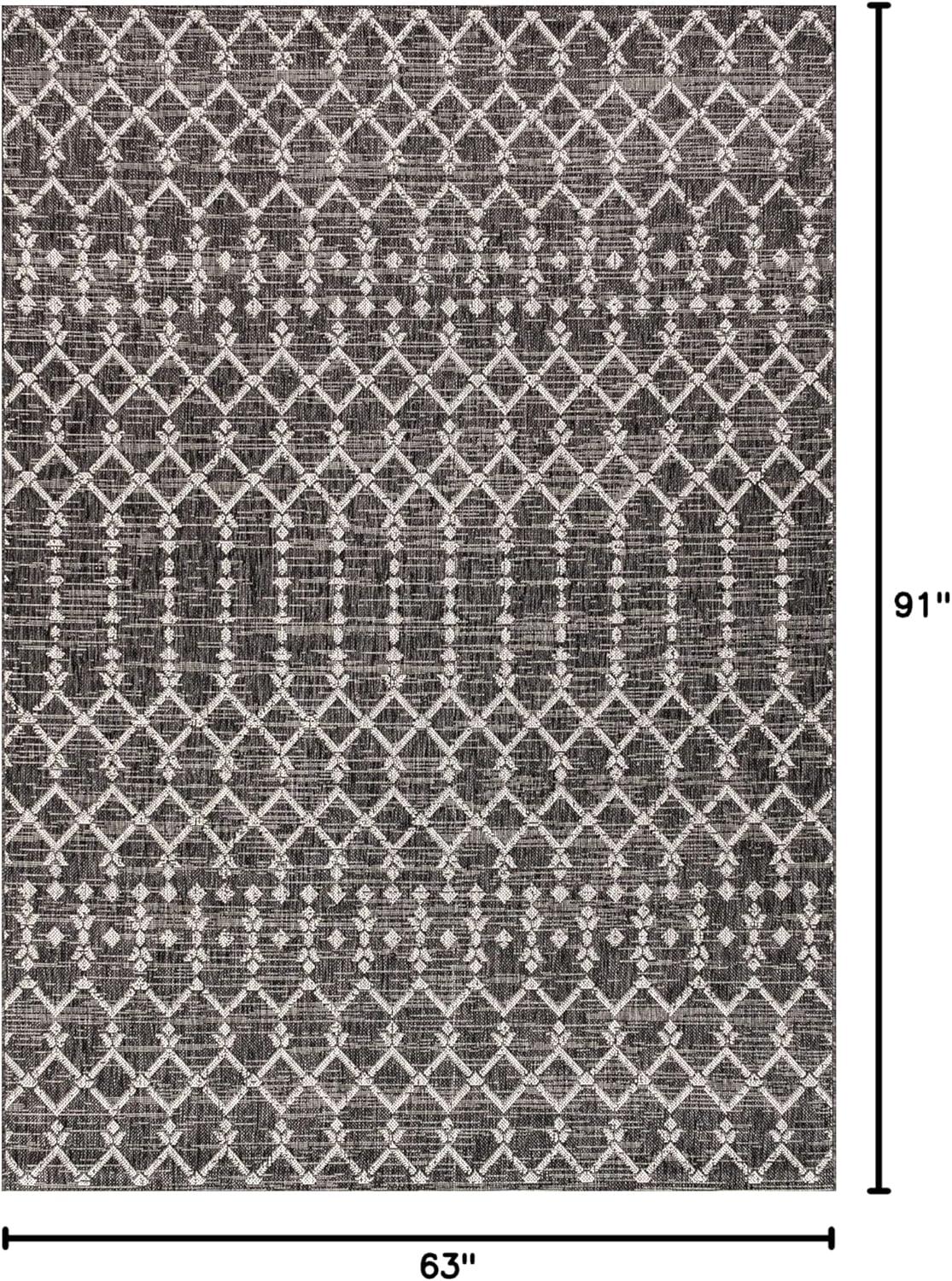 image:imageJONATHAN Y Moroccan Geometric Indoor Outdoor Square Area Rug 5X5 NavyBeige Ourika Textured Weave for Backyard Patio Porch EasyCleaning High Traffic PetFriendly NonShedding SMB108K5SQBlackGray